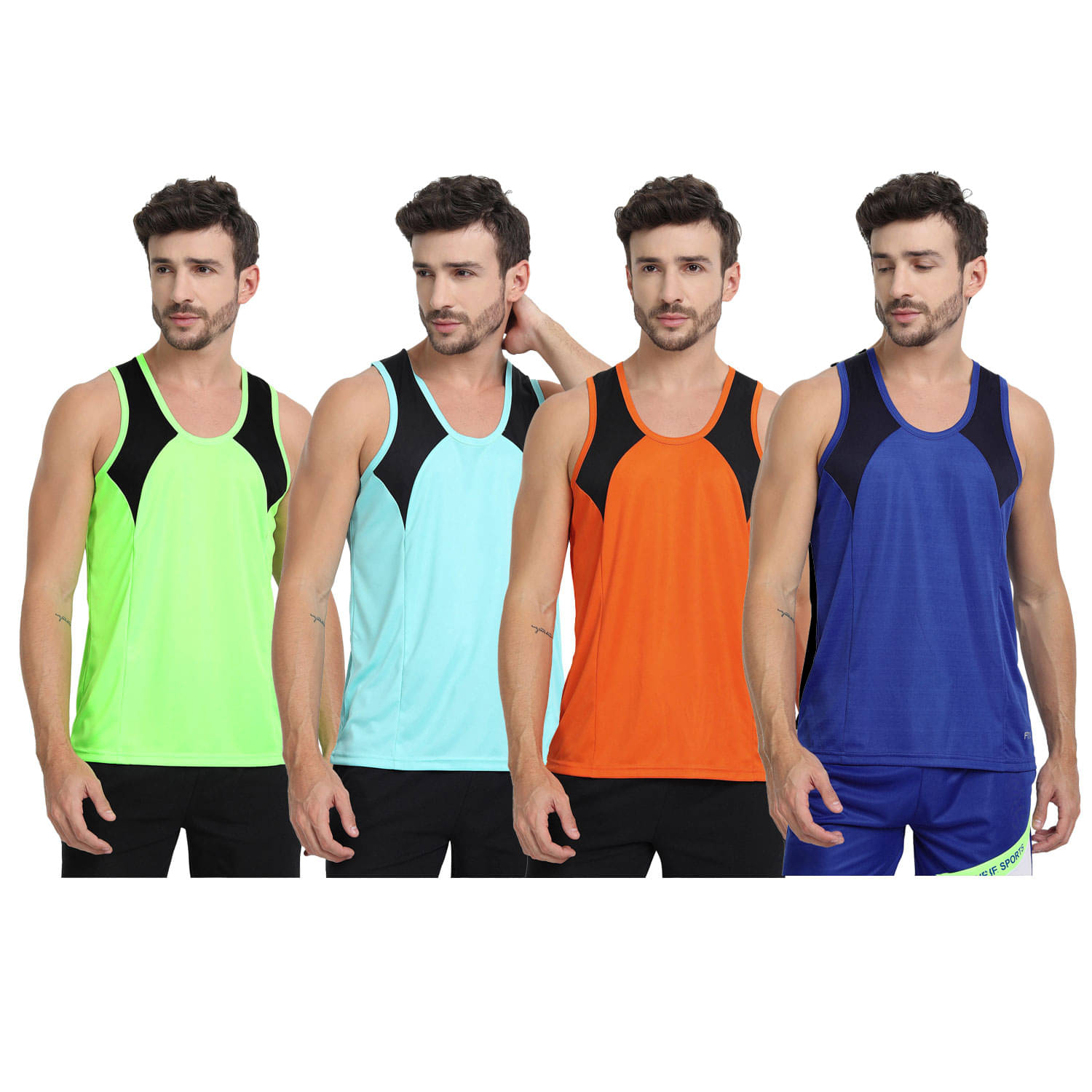     			FTX Pack of 4 Polyester Gym Vest For Men ( Fluorescent Green )