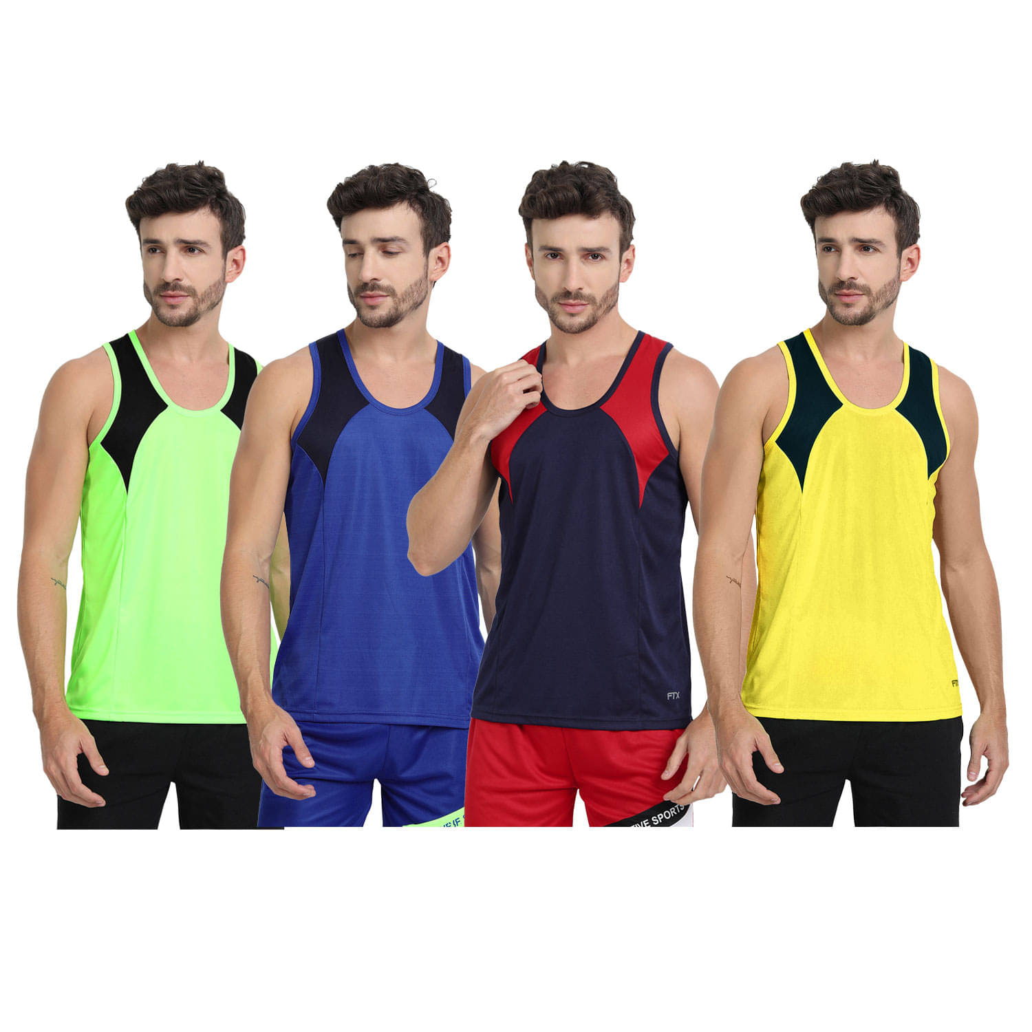 FTX Pack of 4 Polyester Gym Vest For Men ( Yellow ) FTX Pack of 4 Polyester Gym Vest For Men ( Yellow )