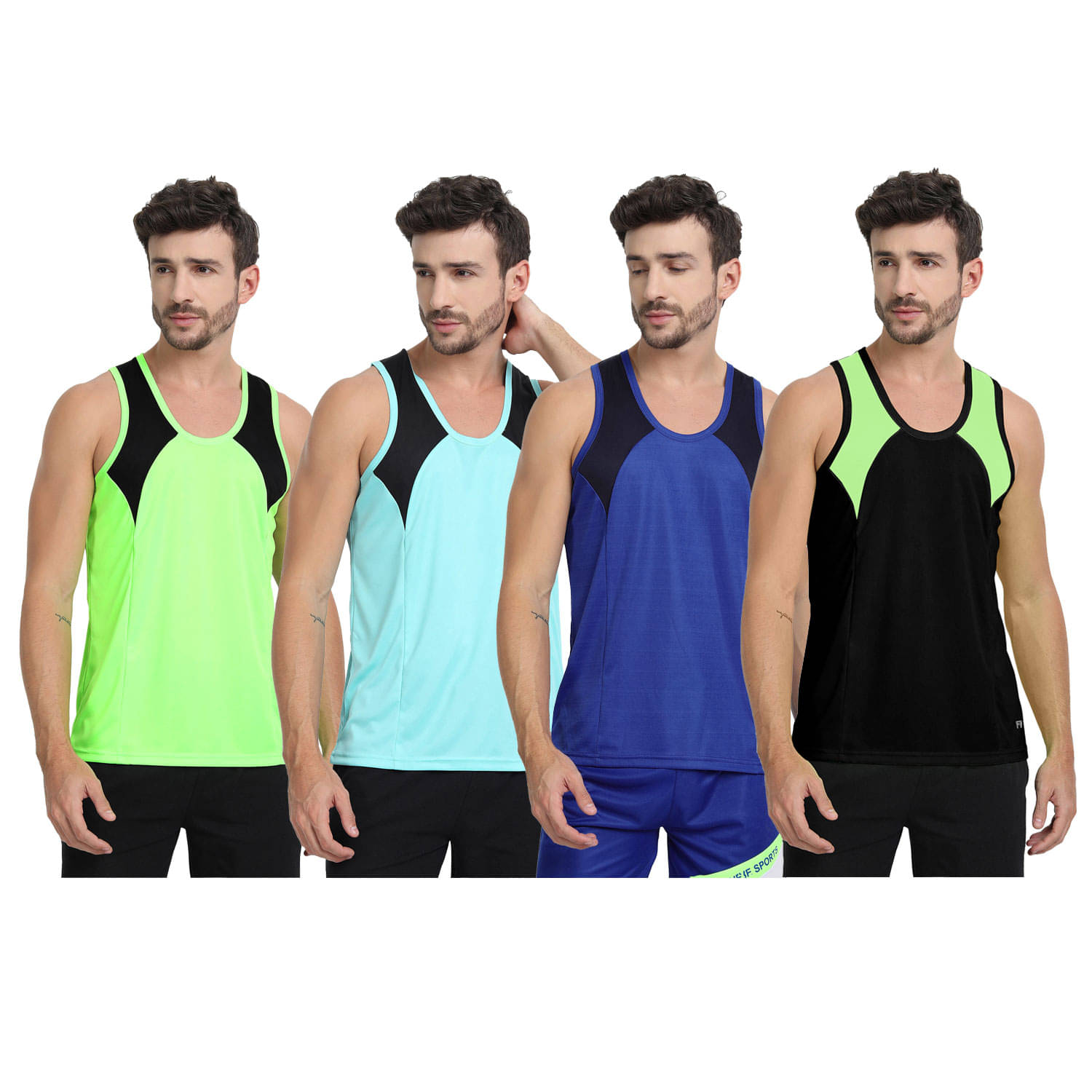     			FTX Pack of 4 Polyester Undershirt For Men ( Indigo )