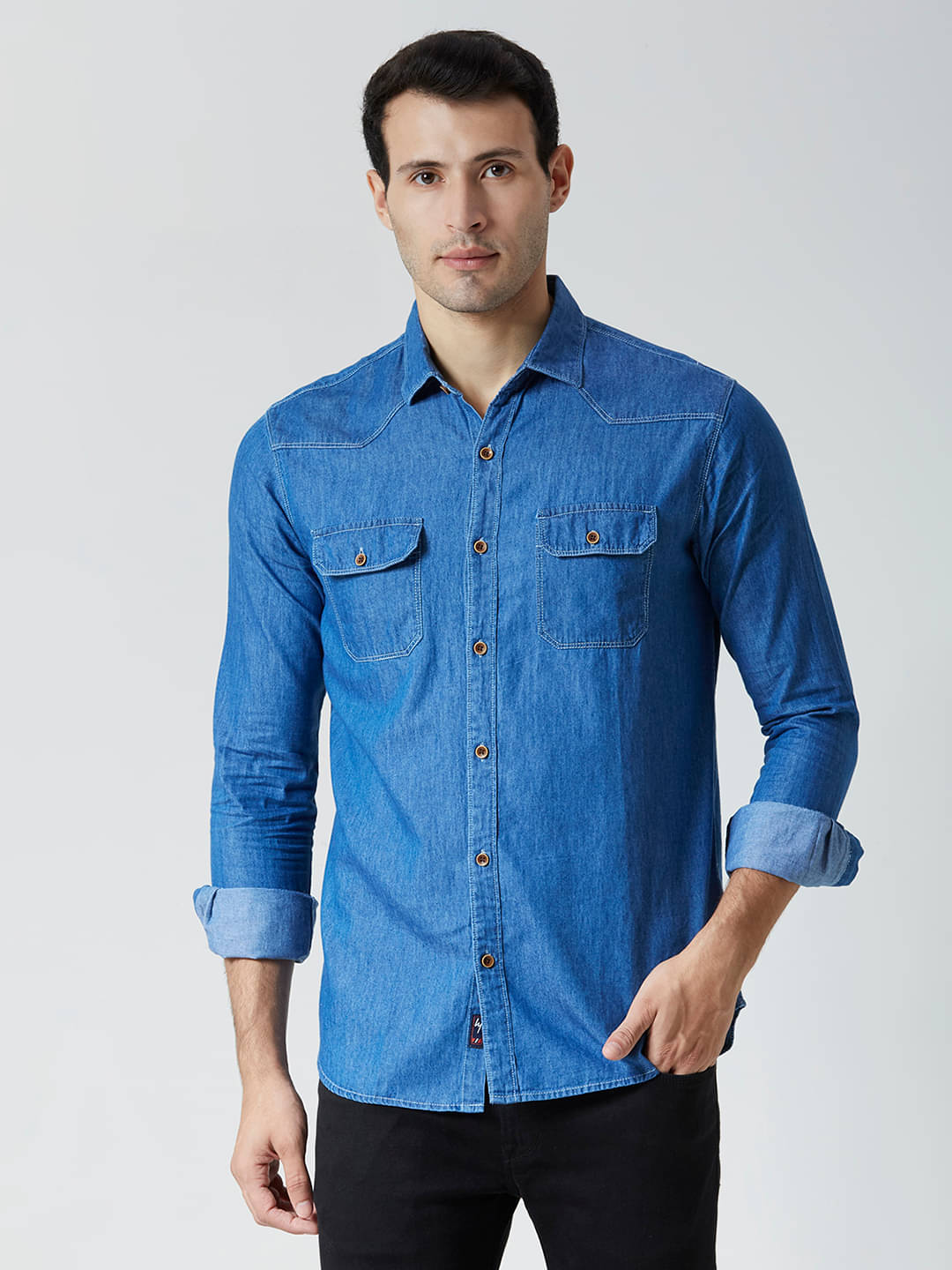 HJ HASASI Denim Regular Fit Solids Full Sleeves Men's Casual Shirt - Light Blue ( Pack of 1 ) HJ HASASI Denim Regular Fit Solids Full Sleeves Men's Casual Shirt - Light Blue ( Pack of 1 )