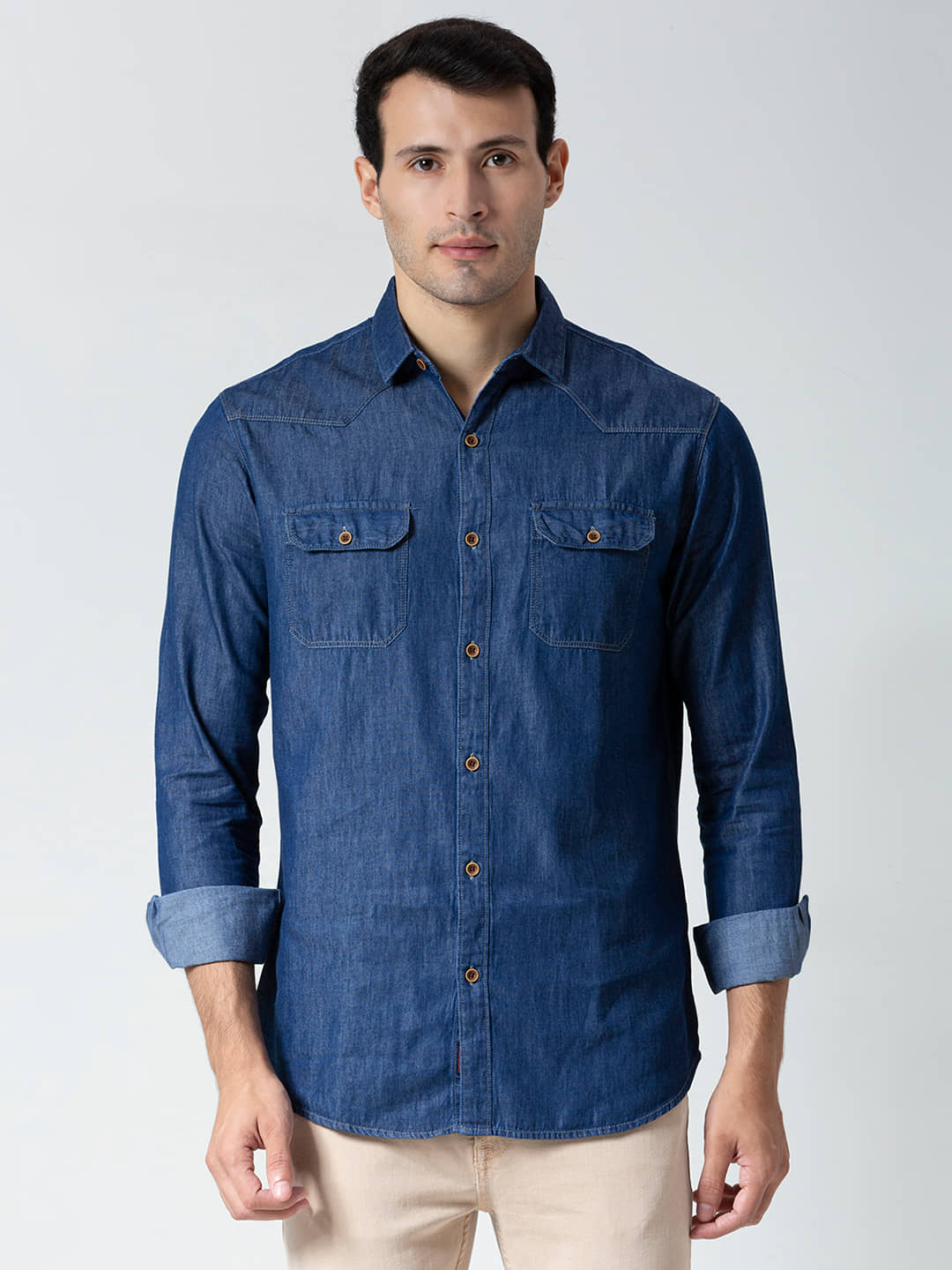HJ HASASI Denim Regular Fit Solids Full Sleeves Men's Casual Shirt - Blue ( Pack of 1 )