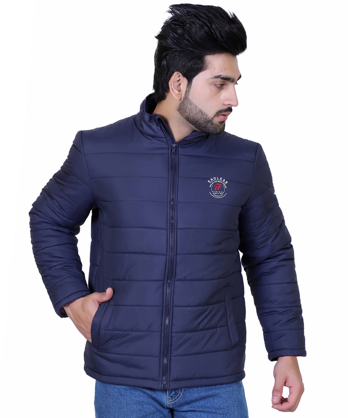     			IF-INDIAN FORT Polyester Men's Quilted & Bomber Jacket - Navy ( Pack of 1 )
