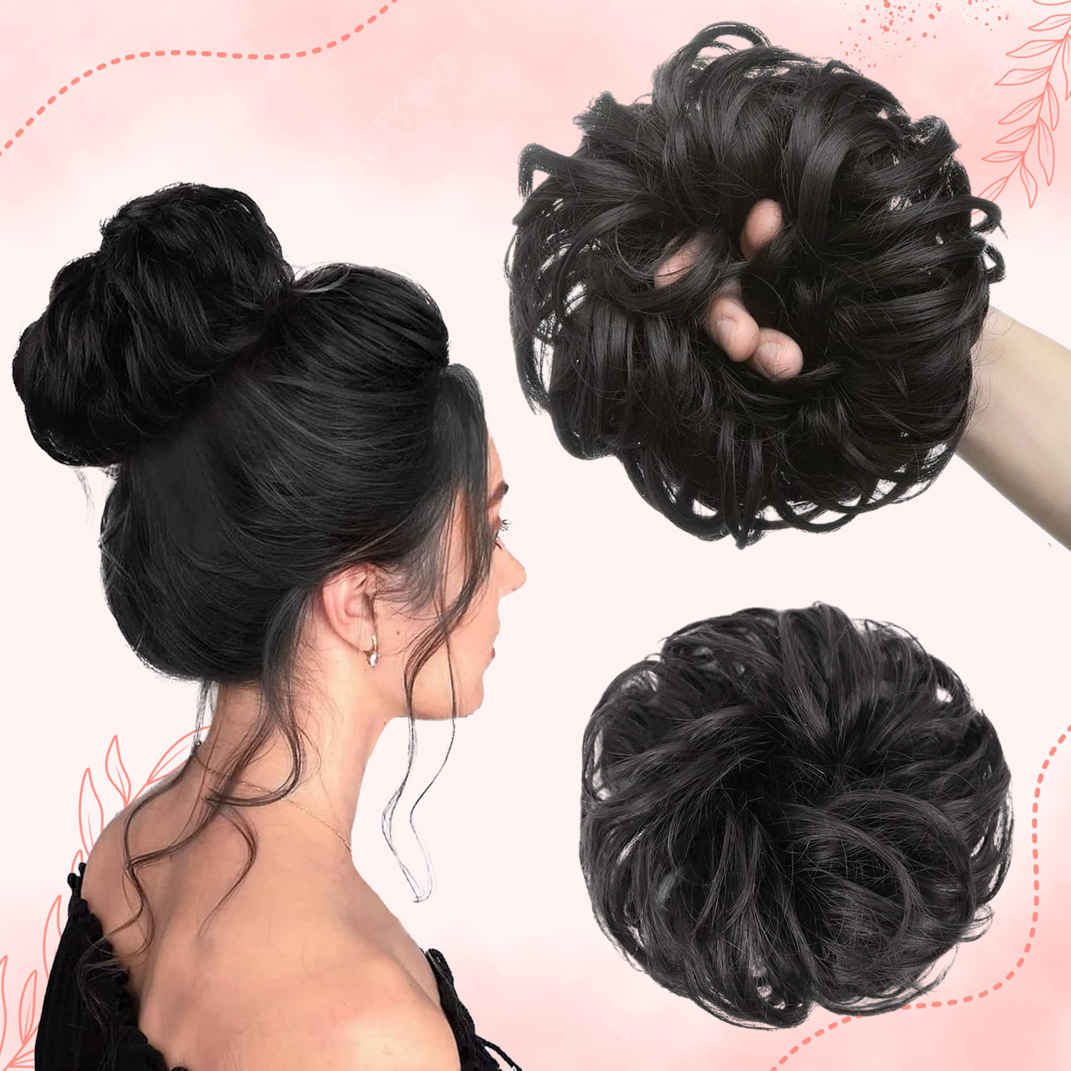 Messy Bun Artificial Hair Scrunchies, Rubber Band-1Pc(Black) - Jewellery Sets | Buy online on ZillyBuy