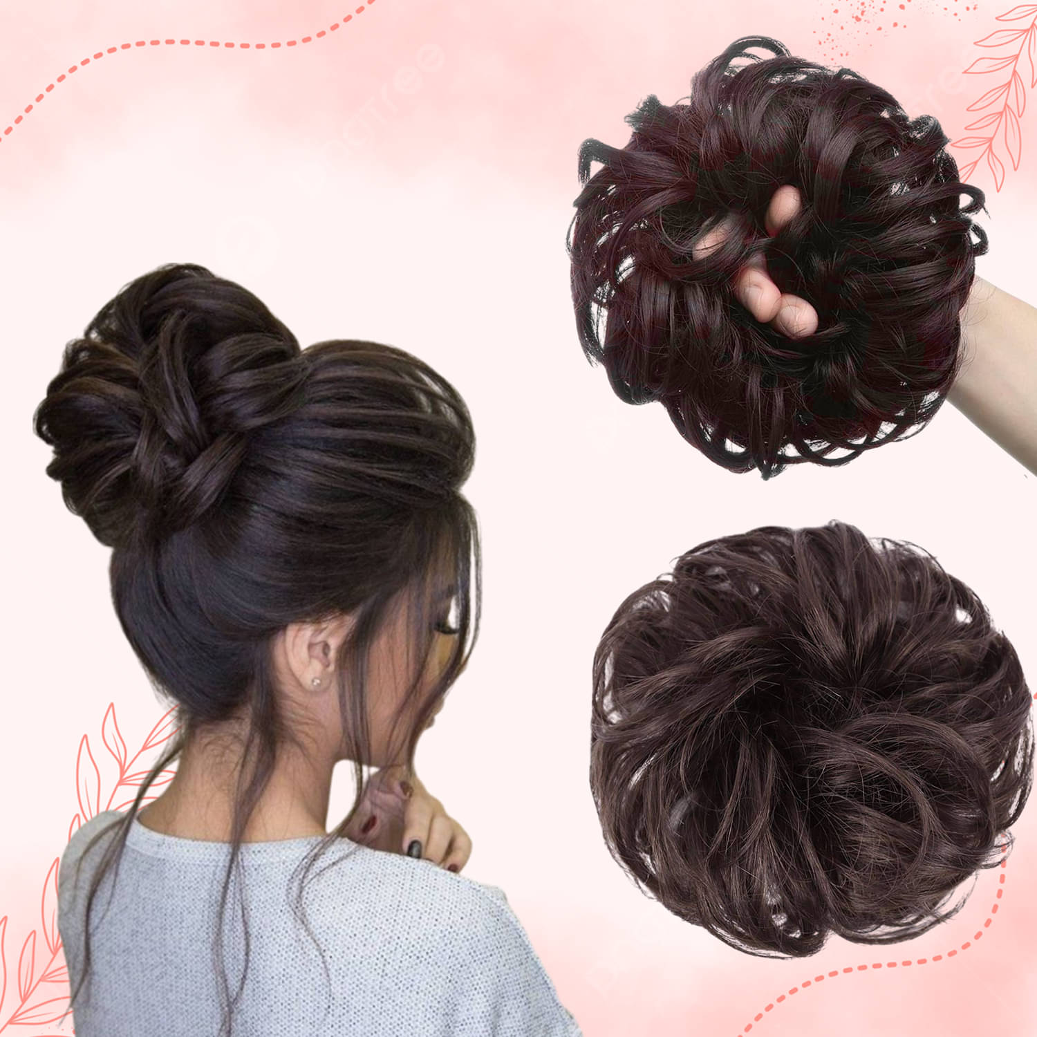     			Messy Bun Artificial Hair Scrunchies, Rubber Band-1Pc(Brown)