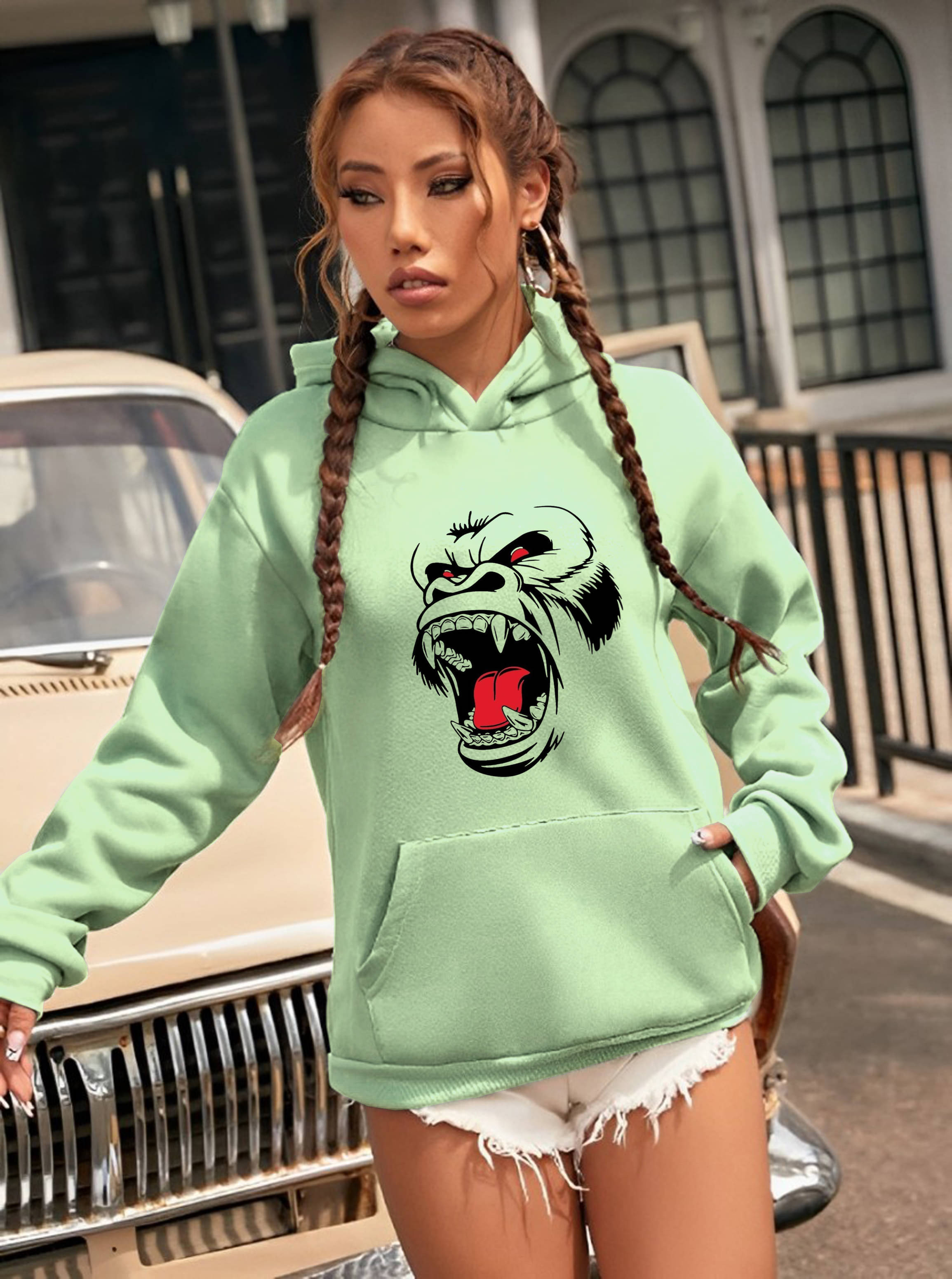 Lecowar Women Fleece Hooded Sweatshirt ( Green ) Lecowar Women Fleece Hooded Sweatshirt ( Green )