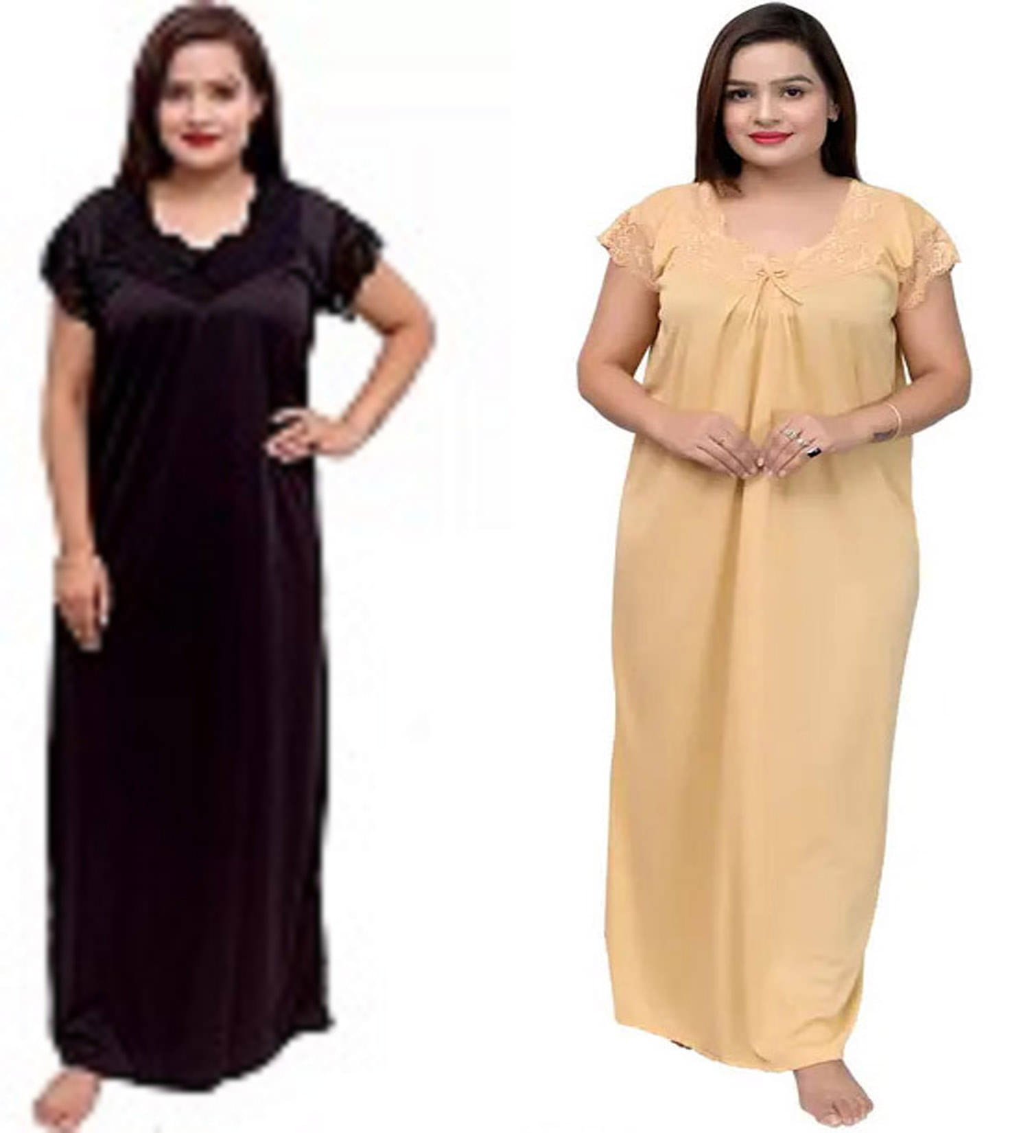     			MACGROW Cream Satin Women's Nightwear Nighty & Night Gowns ( Pack of 2 )