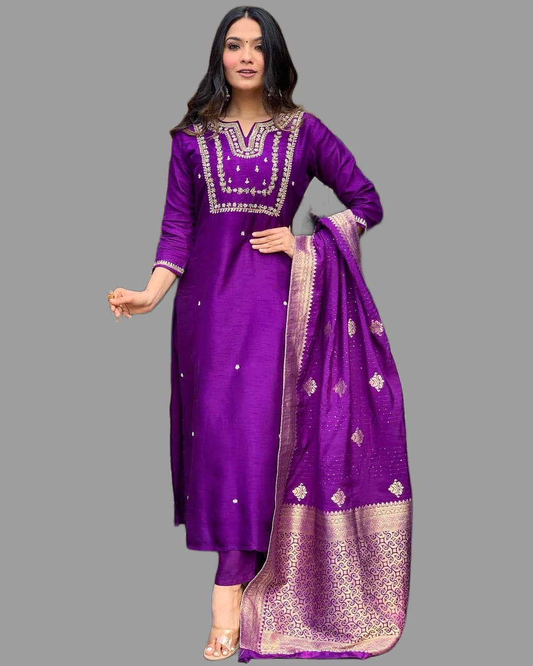 MEHZEEL FAB Silk Blend Embroidered Kurti With Pants Women's Stitched Salwar Suit - Wine ( Pack of 1 )