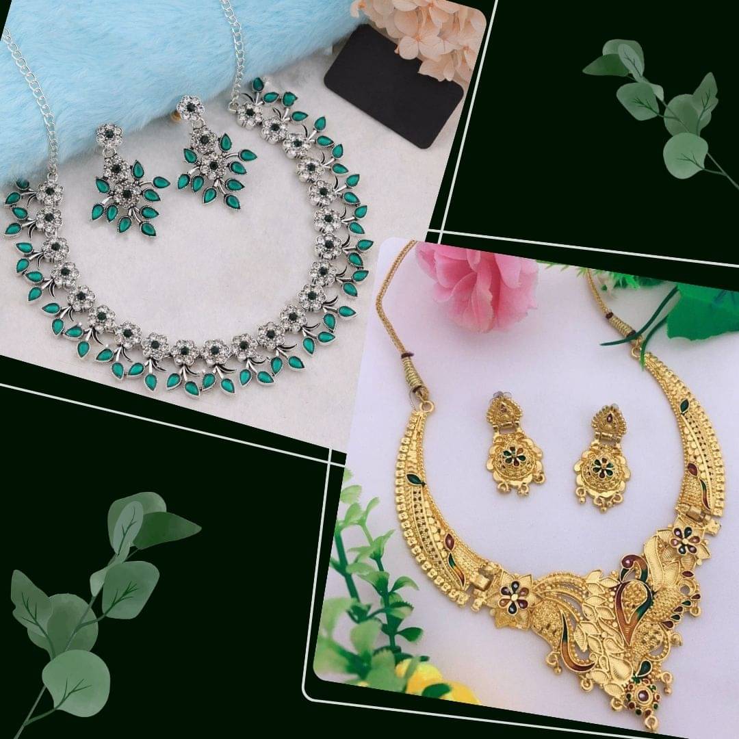     			MGSV Green Brass Necklace Set ( Pack of 2 )