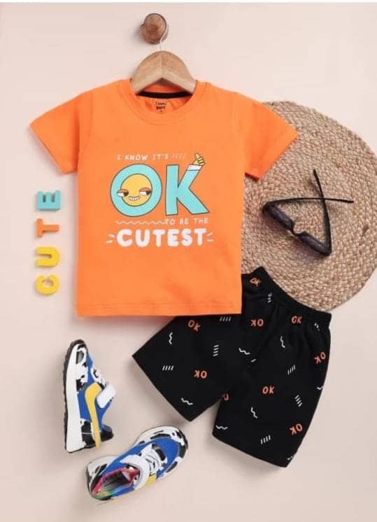 MUSNAH GARMENTS Pack of 1 Unisex for Baby Cotton T-Shirt & Shorts ( Orange )