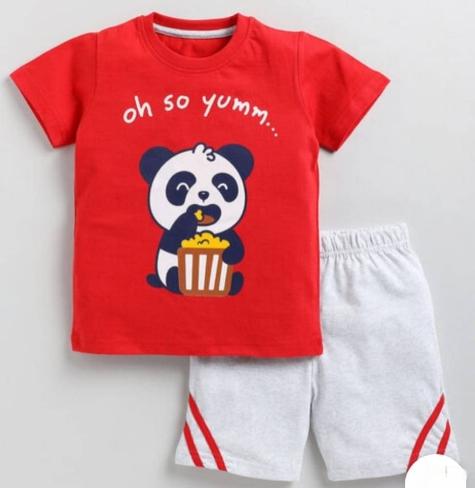     			MUSNAH GARMENTS Pack of 1 Boys Cotton T-Shirt & Shorts Set ( Red )