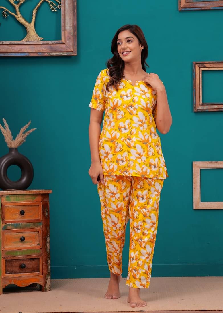 Nevisha Style Women Printed Tunic With Trousers Co-Ord Set ( Yellow )     			Nevisha Style Women Printed Tunic With Trousers Co-Ord Set ( Yellow )