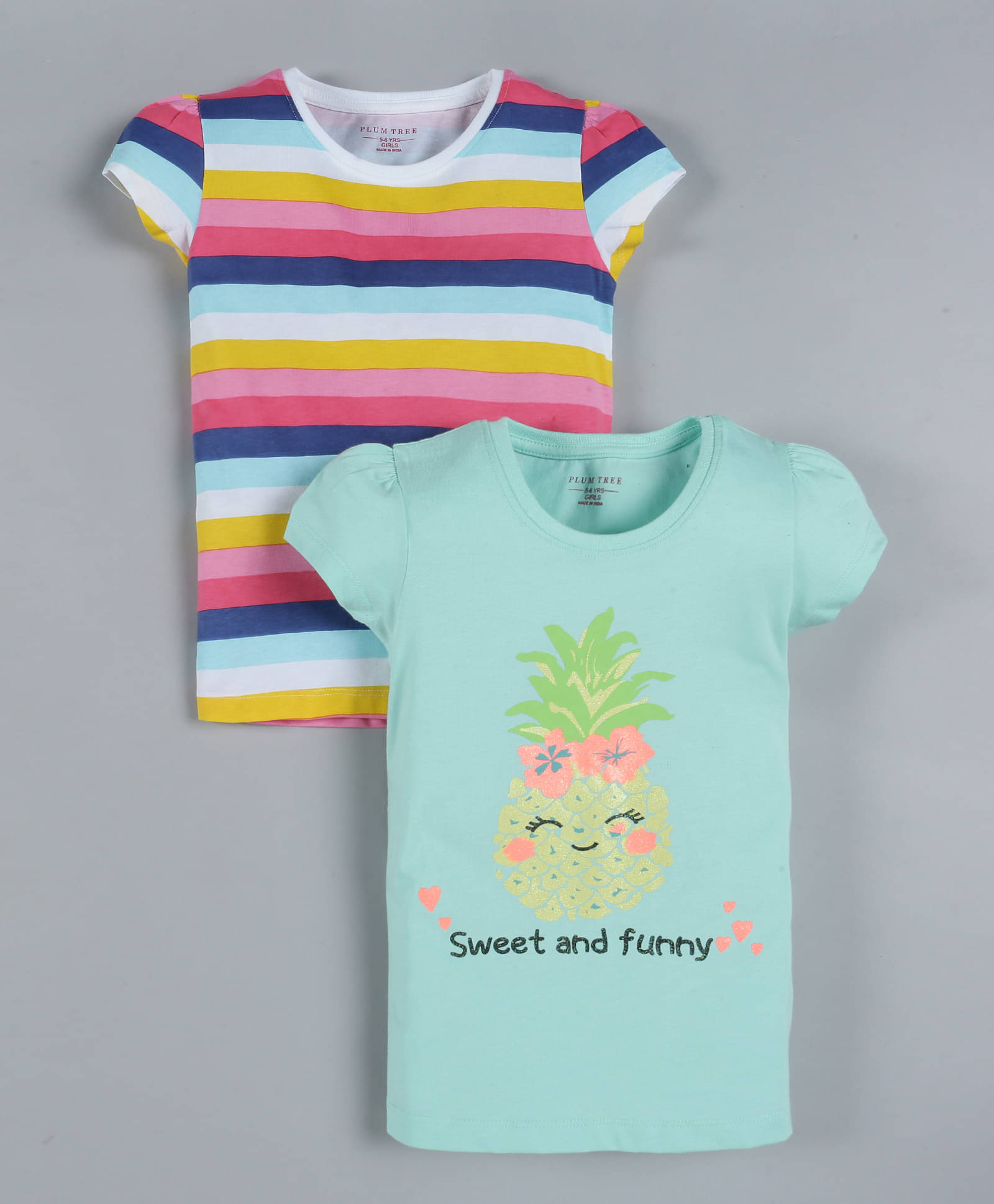    			PLUM TREE Pack of 2 Girls 100% Cotton T-Shirt ( Multi )