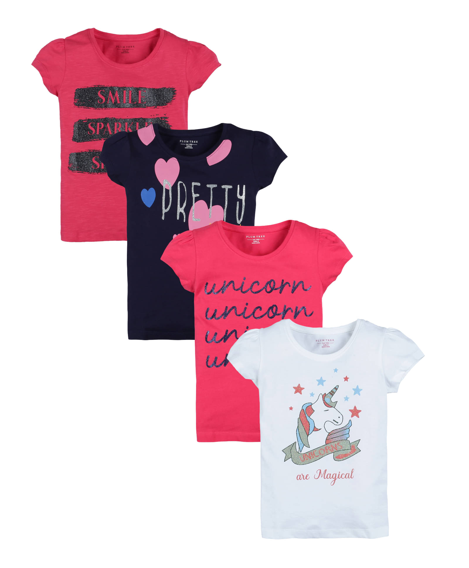     			PLUM TREE Pack of 4 Girls 100% Cotton Top ( Navy )