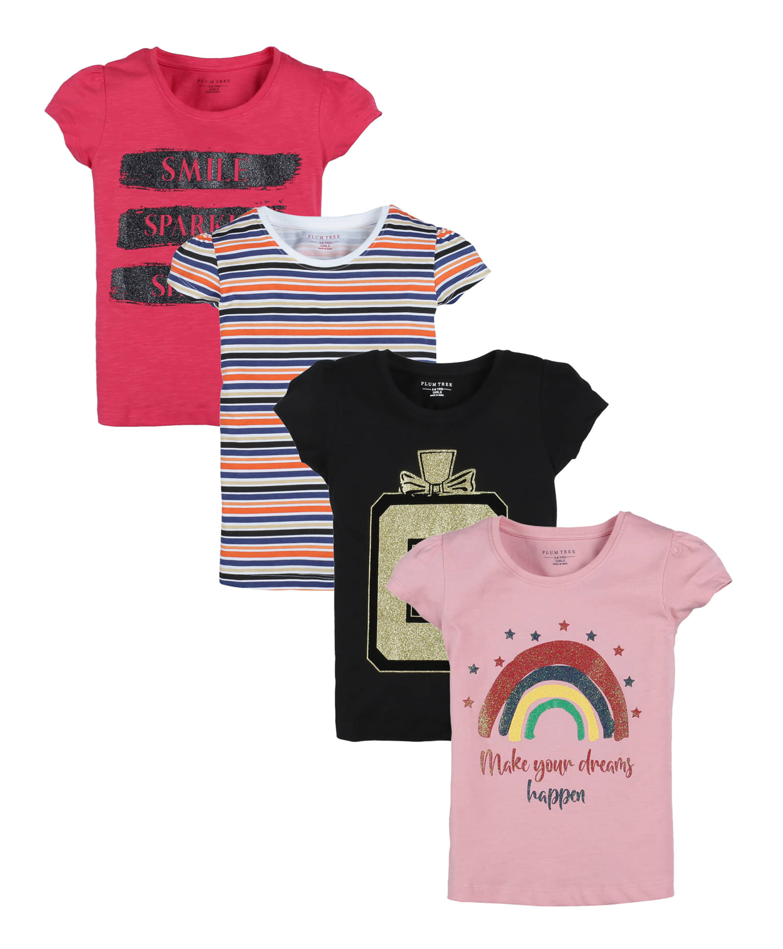     			PLUM TREE Pack of 4 Girls 100% Cotton Top ( Pink )