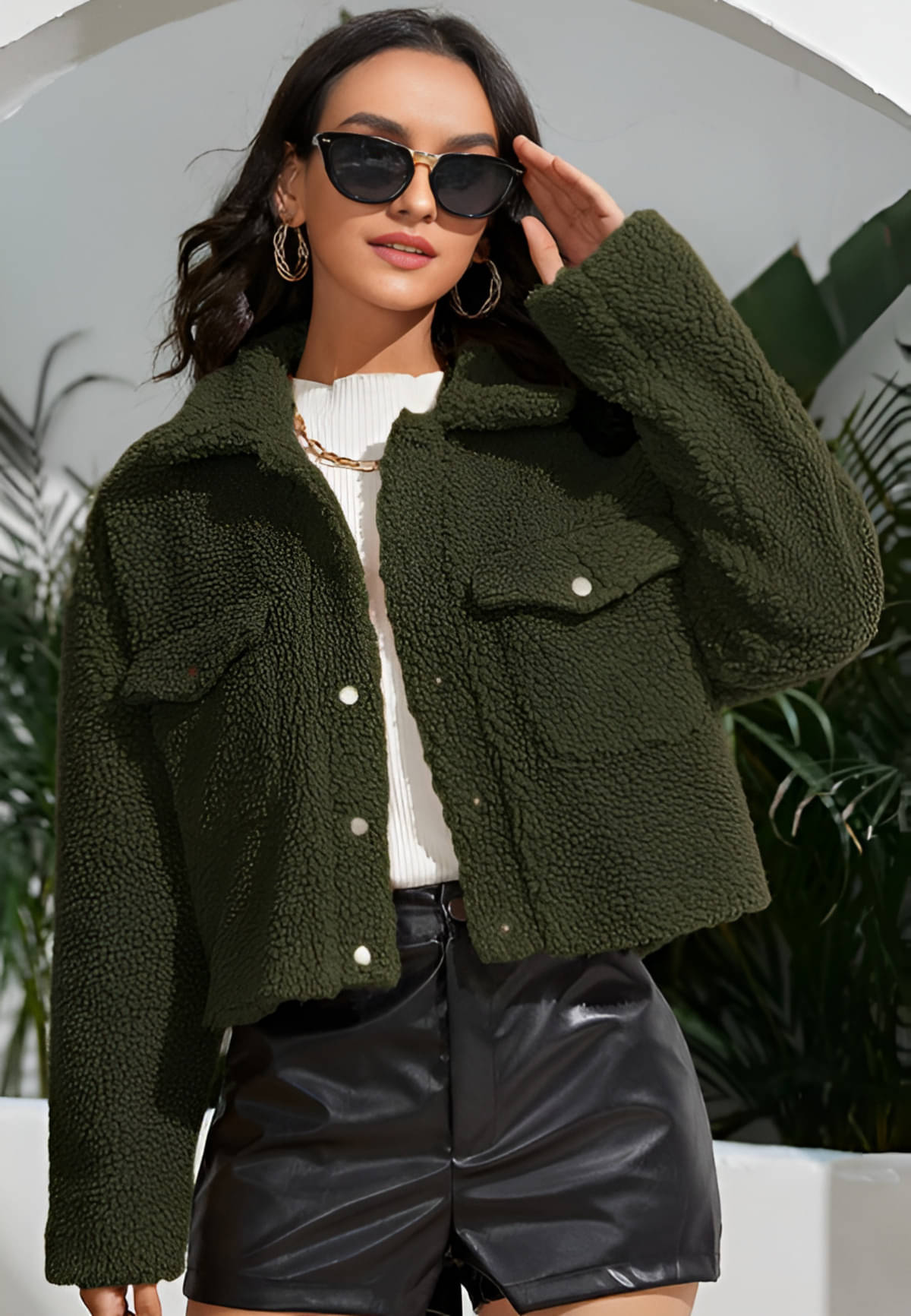     			PLUS PARADISE - Faux Fur Green Jackets