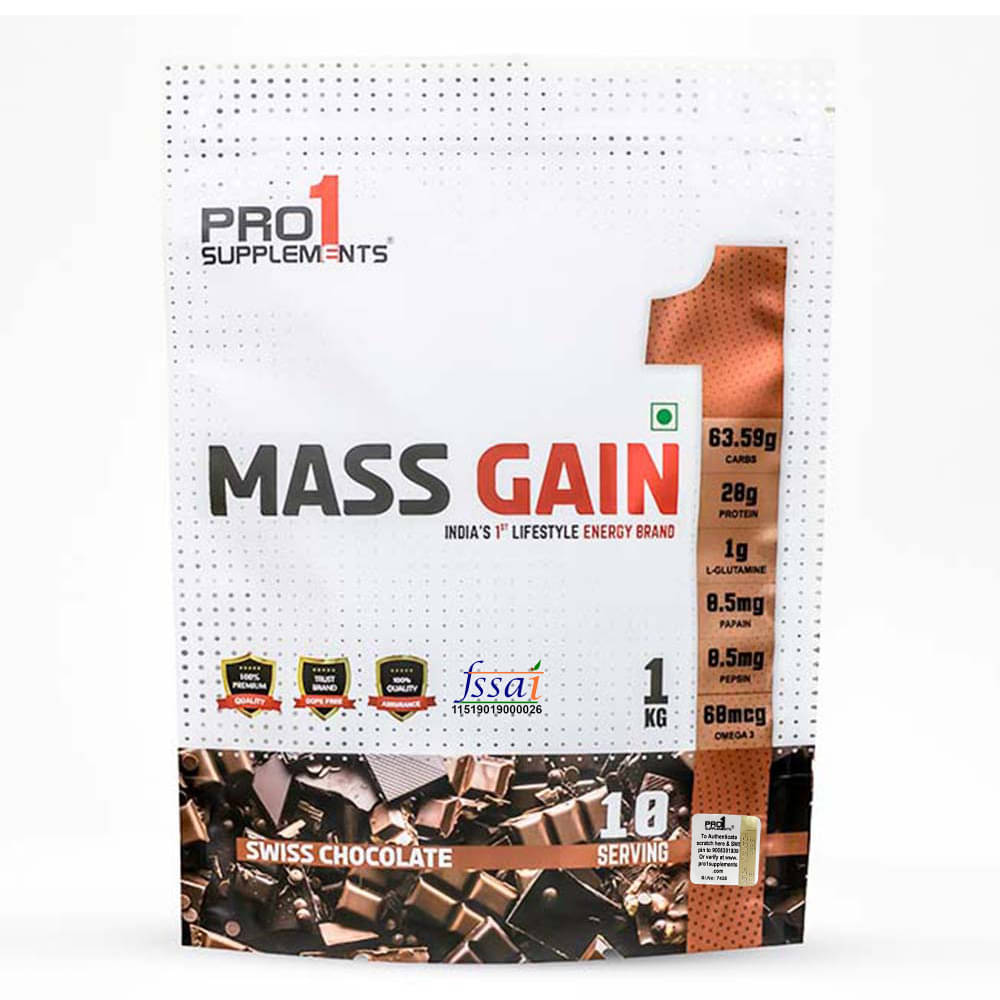     			PRO1 SUPPLEMENTS Mass Gain Whey Protein Powder ( 1000 gm , Swiss Chocolate - Flavour )