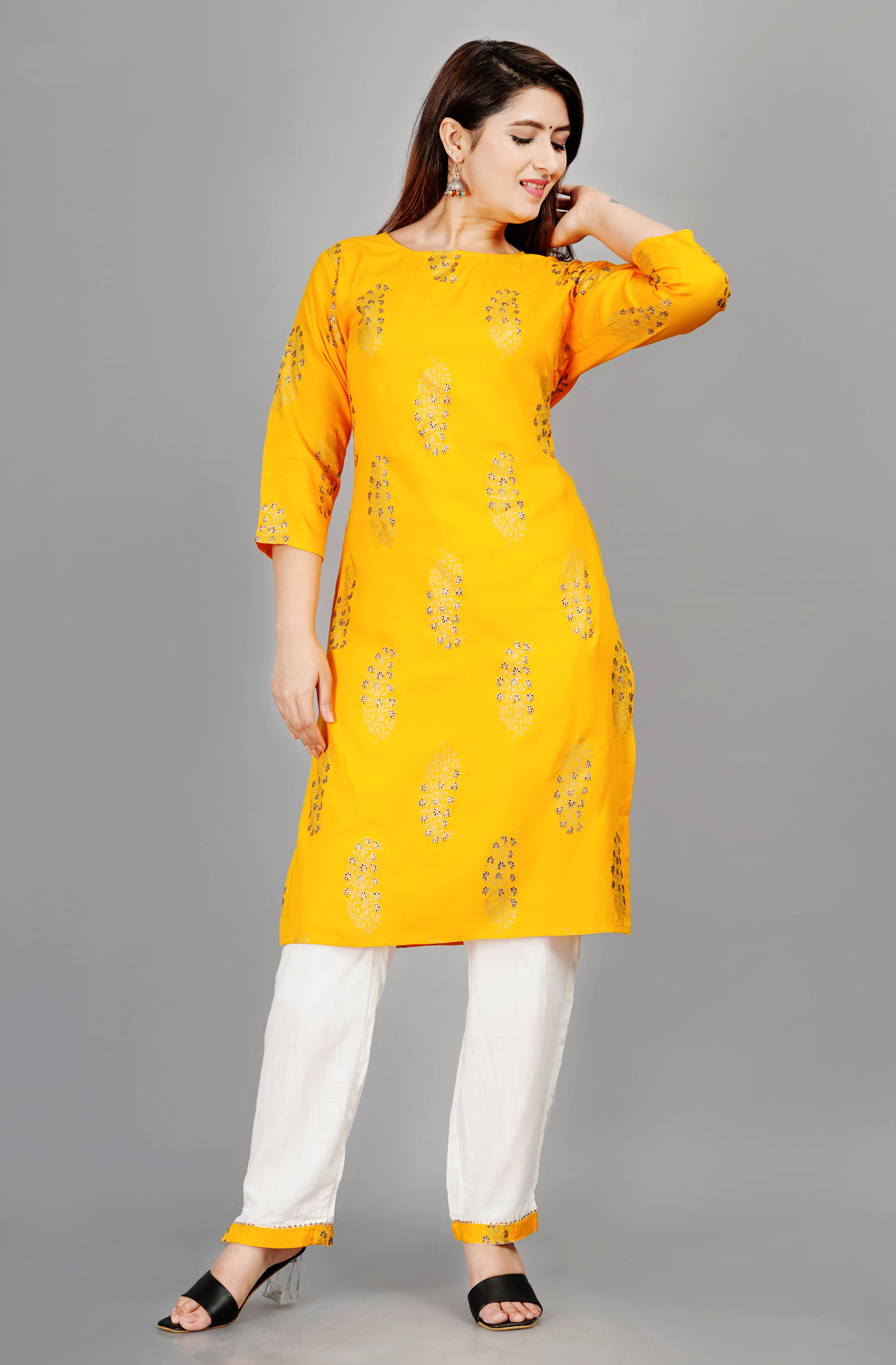 SIPET Rayon Printed Kurti With Pants Women's Stitched Salwar Suit - Yellow ( Pack of 1 ) SIPET Rayon Printed Kurti With Pants Women's Stitched Salwar Suit - Yellow ( Pack of 1 )