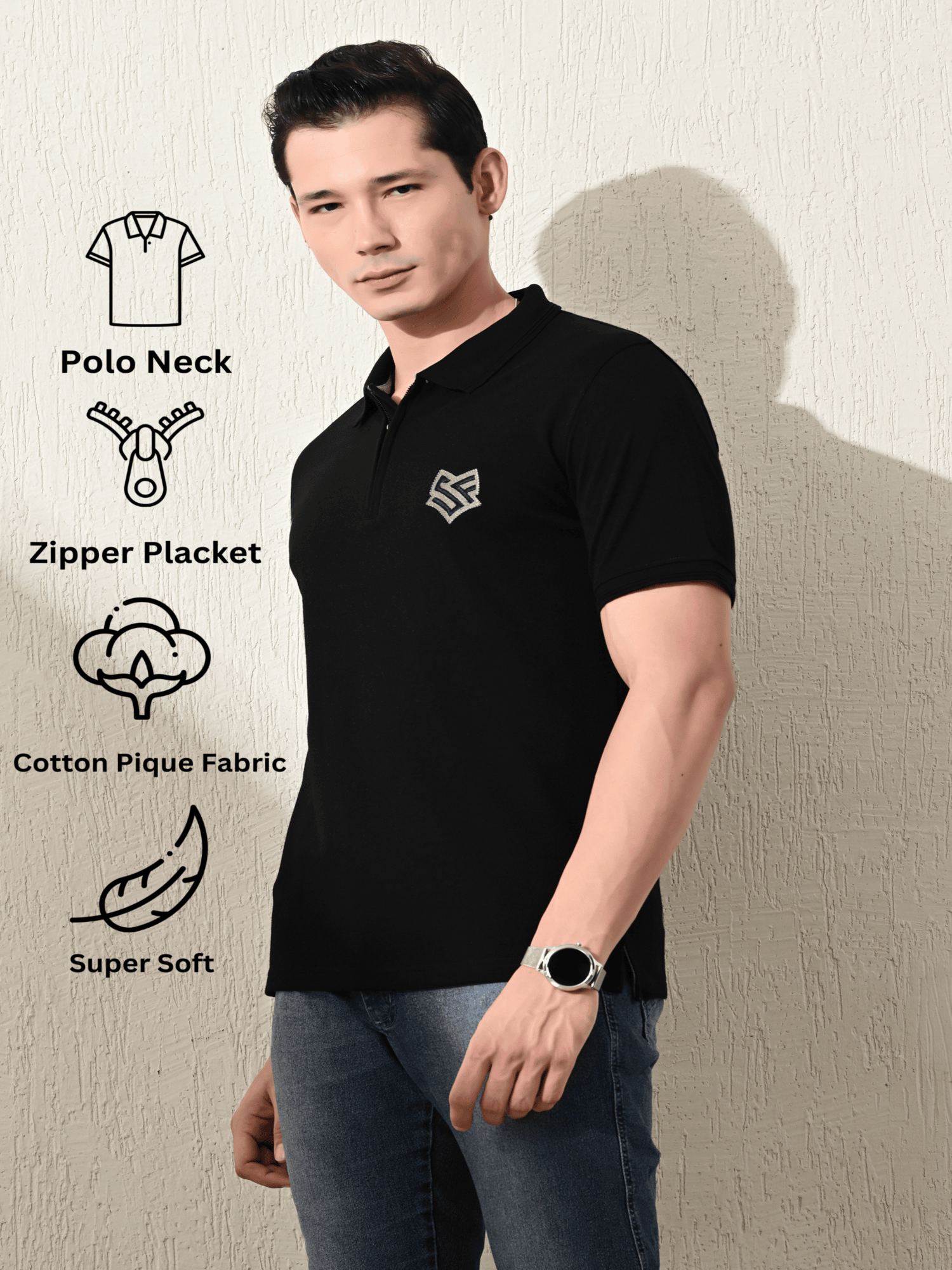     			STARFOX Pack of 1 Cotton Regular Fit Solid Half Sleeves Men's Polo T Shirt ( Black )