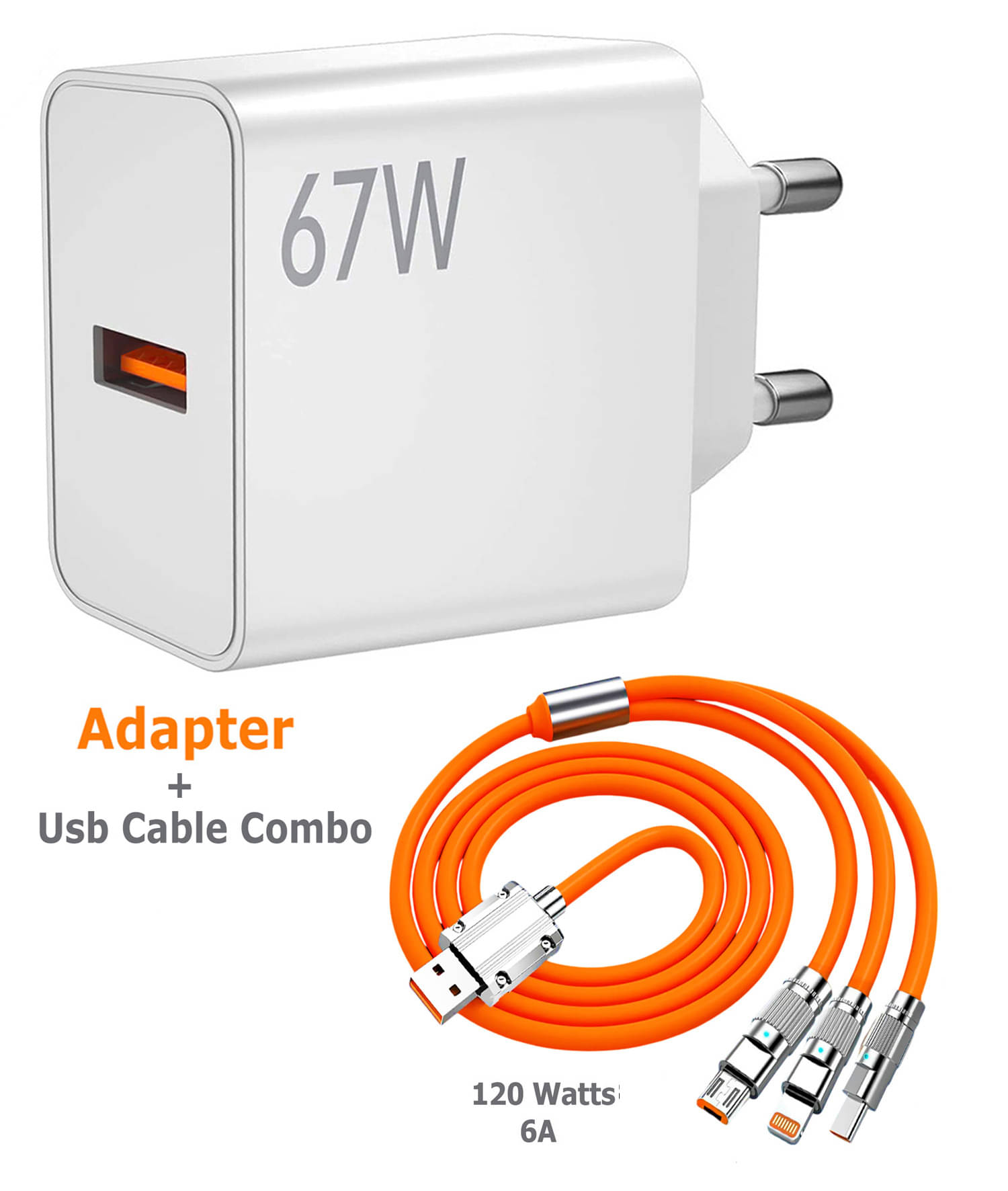    			Vertical9 Fast Charging Combo 67Watt Fast Charger with 3-in-1 6AMP Fat cable Combo 1