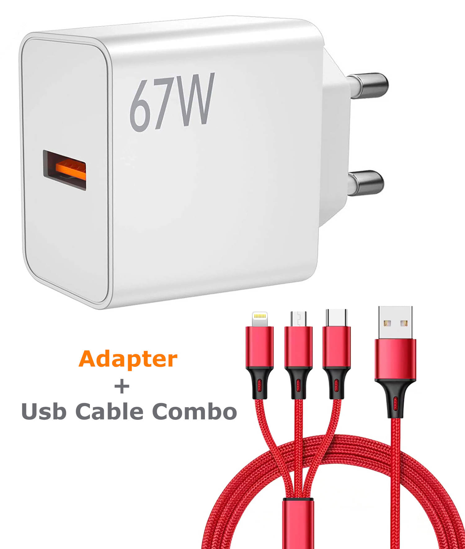     			Vertical9 Usb To 3-in-1 3AMP Charging cable with 67Watt Fast Charger Combo 1