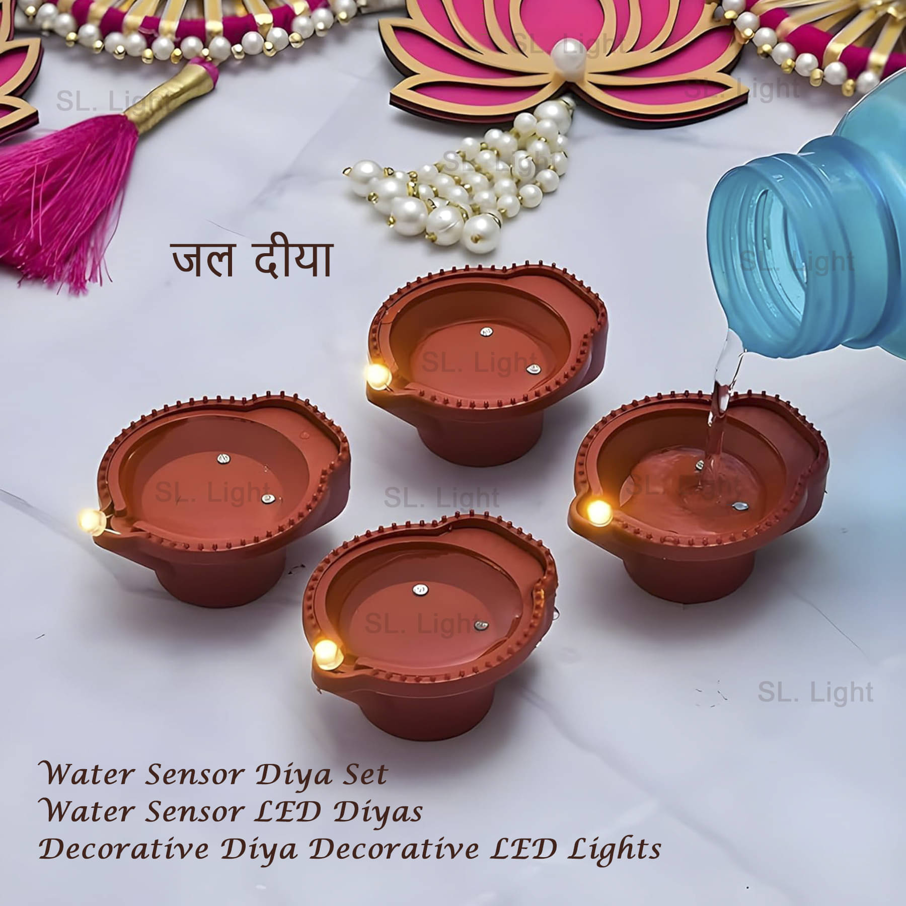     			Water Sensor Diya for Home Decoration - 12 Pcs Electric Flameless & Smokeless LE Tan 1Mtr Electric Diya ( Pack of 1 )