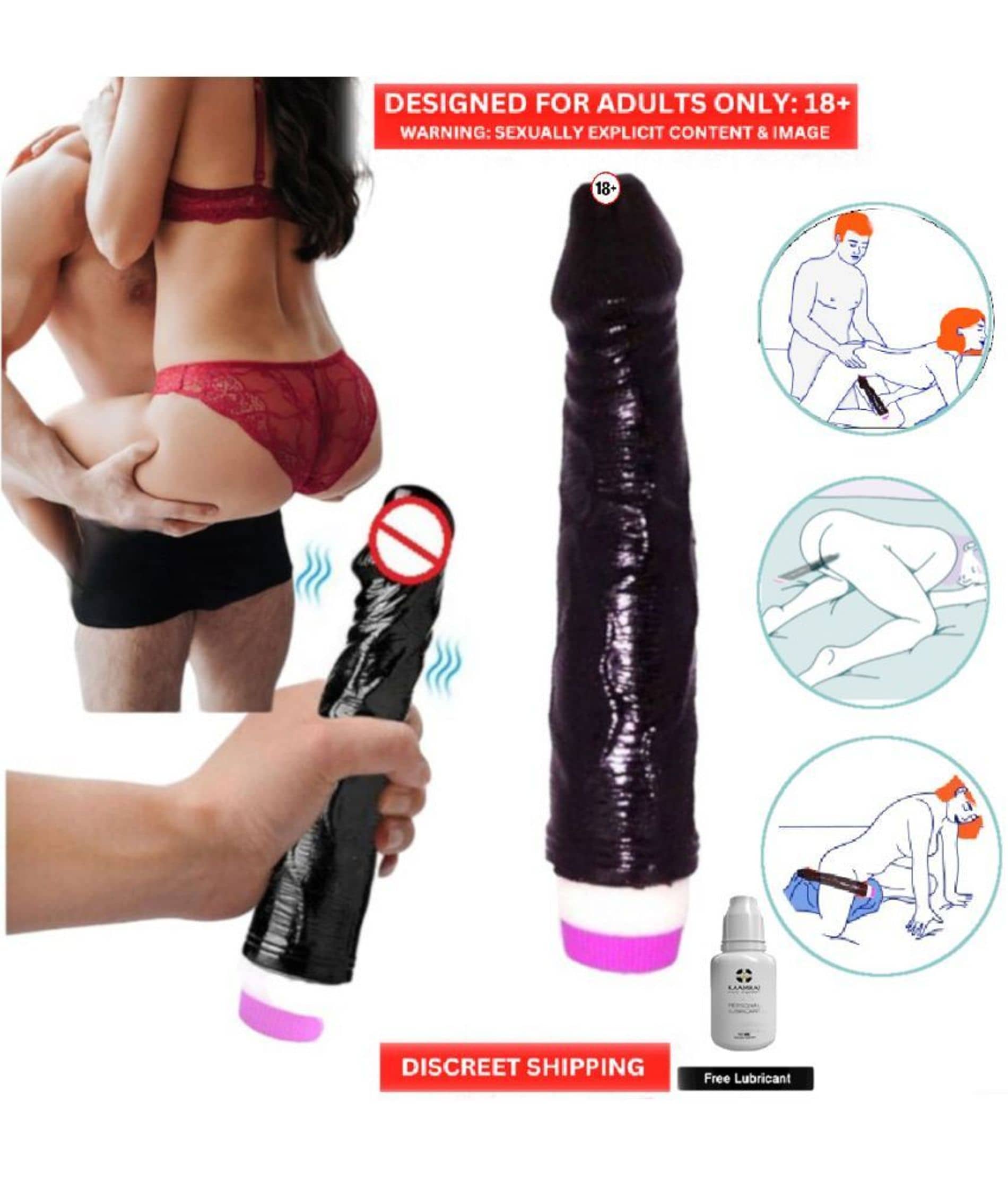 9 INCH DARK BLACK PREMIUM REALISTIC SILICON DILDO WITH VIBRATION BY CRAZYNYT