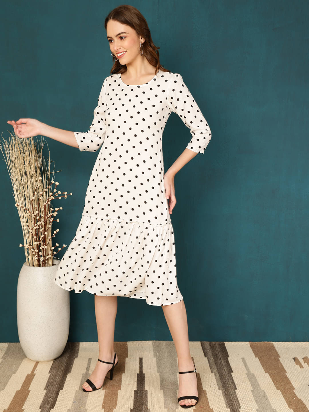     			Antaran Women Rayon Printed Fit & Flare Dress ( White )