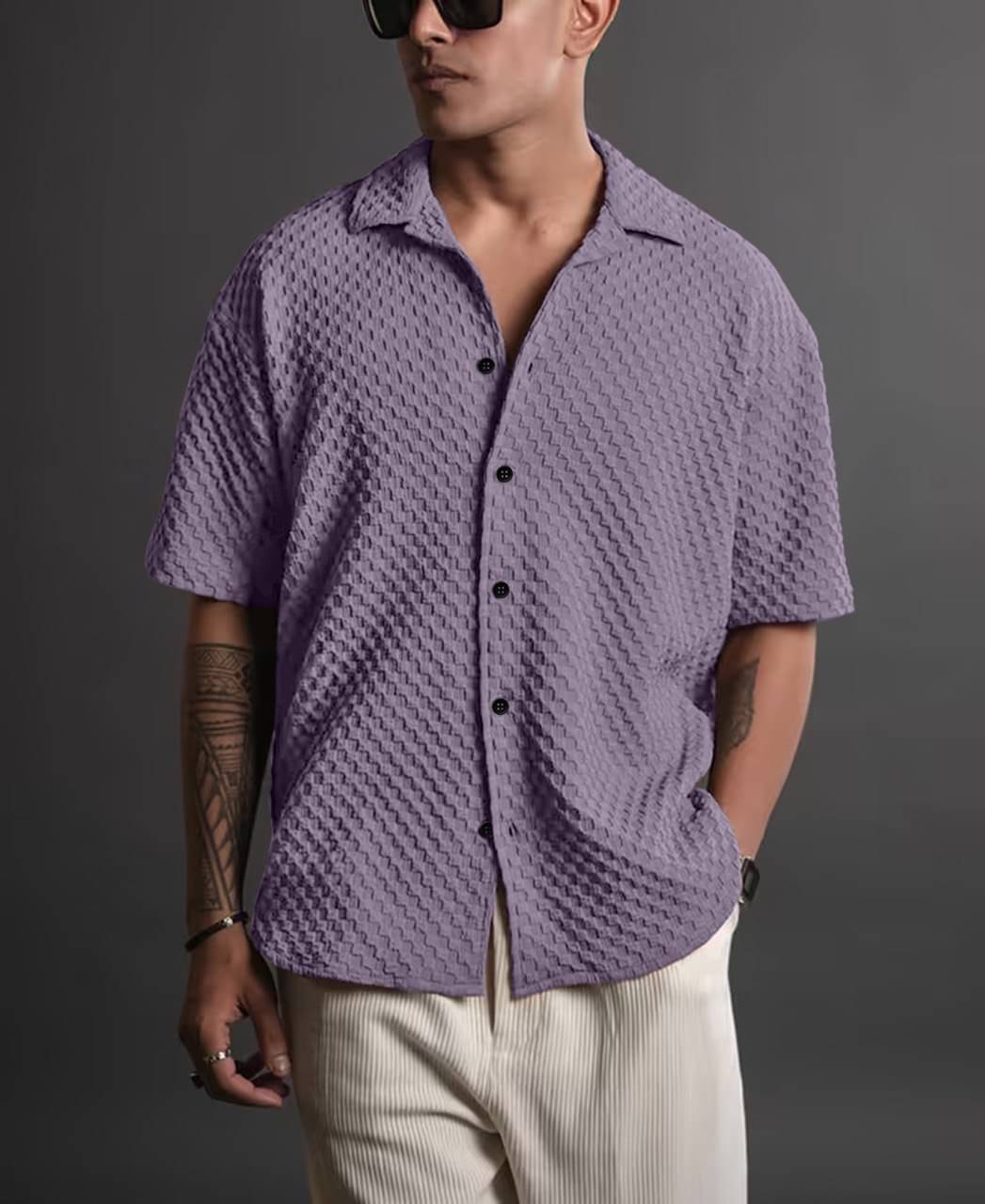     			Bombay Begum Cotton Blend Regular Fit Popcorn Textured Half Sleeves Men's Casual Shirt - Wine ( Pack of 1 )