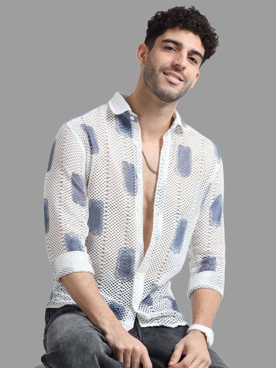 Bombay Begum Cotton Blend Regular Fit Printed Full Sleeves Men's Casual Shirt - White ( Pack of 1 )