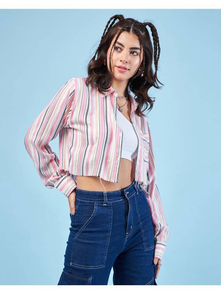     			Chimpaaanzee Women Striped Viscose Shirt ( Pink )