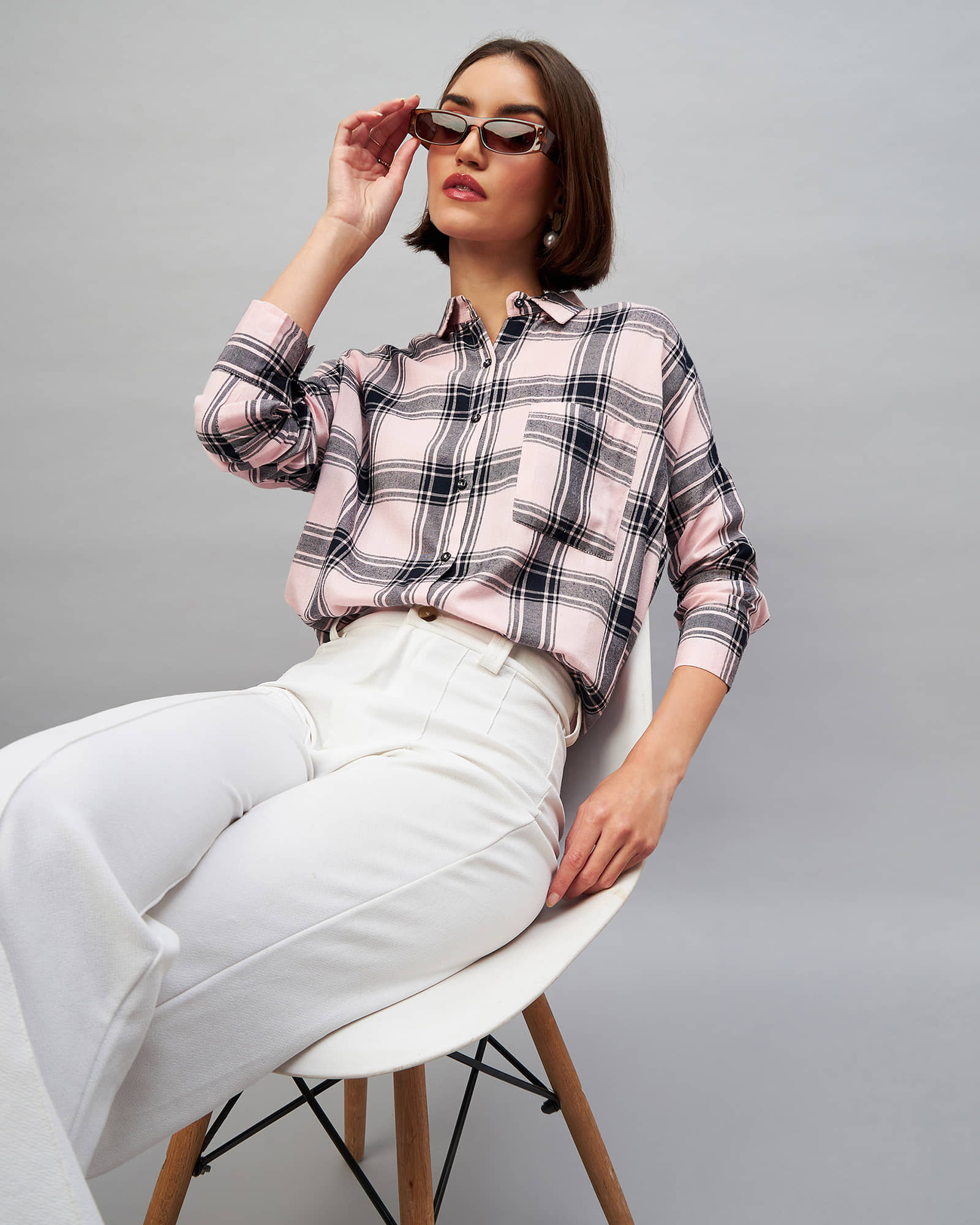 Chimpaaanzee Women Checks Viscose Shirt ( Pink )