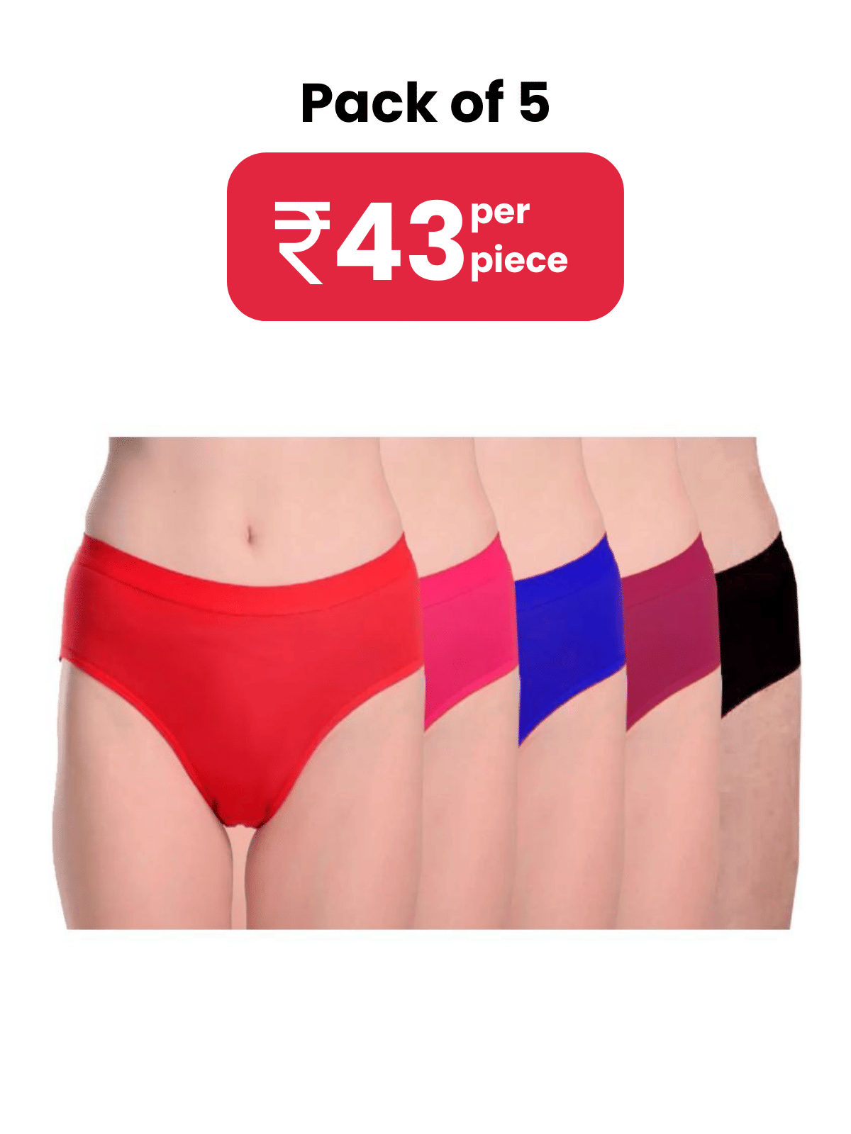 DOOZIE LOVEPLUS Pack of 5 Poly Cotton Solid Women's Hipster ( Multicolor )