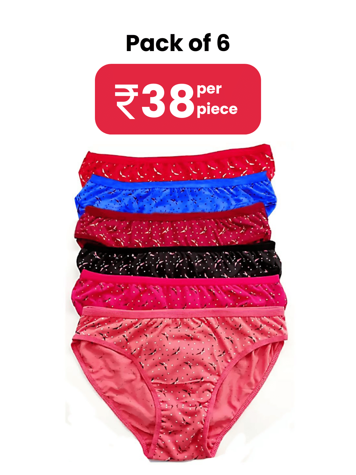 DOOZIE LOVEPLUS Pack of 6 Poly Cotton Printed Women's Hipster ( Multicolor )