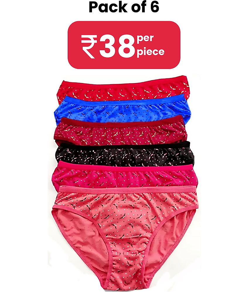 DOOZIE LOVEPLUS Pack of 6 Poly Cotton Printed Women's Hipster ( Multicolor )