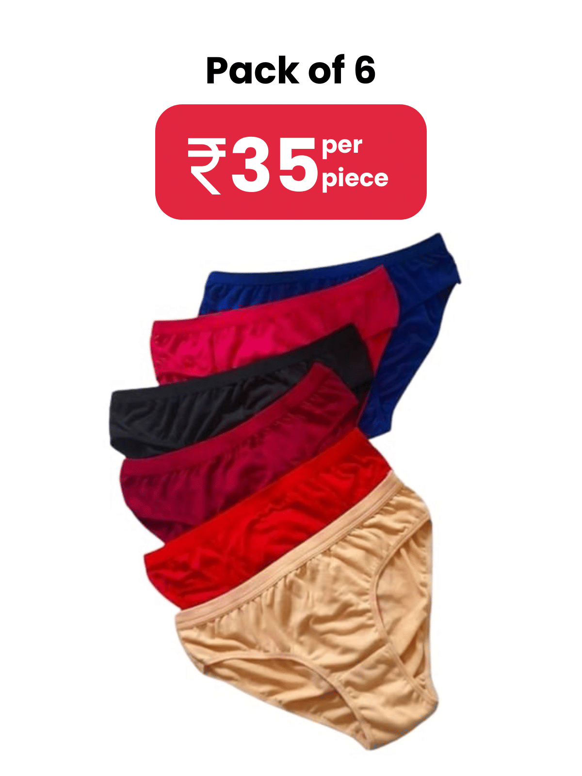 DOOZIE LOVEPLUS Pack of 6 Poly Cotton Solid Women's Bikini ( Multicolor )
