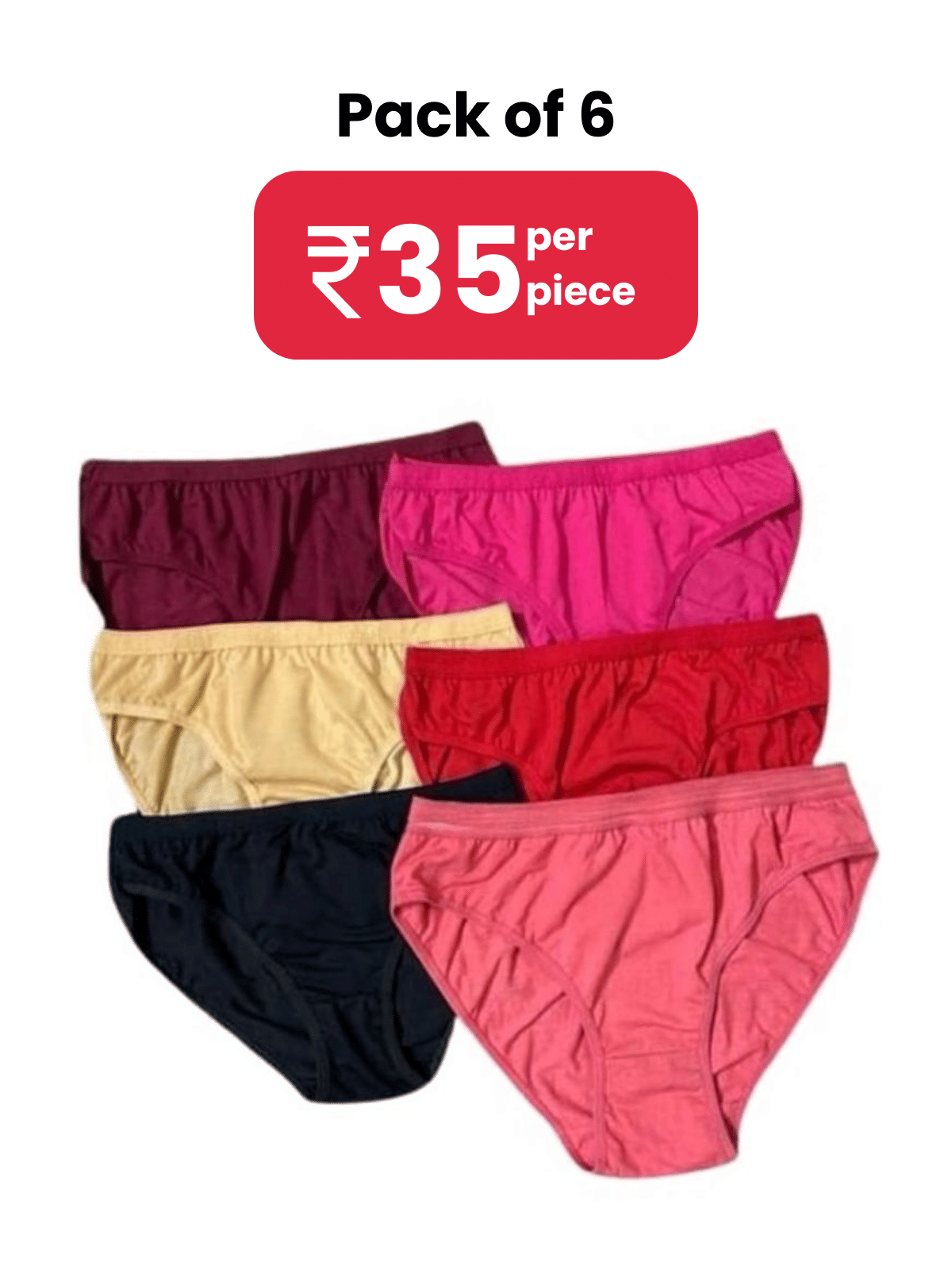 DOOZIE LOVEPLUS Pack of 6 Poly Cotton Solid Women's Bikini ( Multicolor )