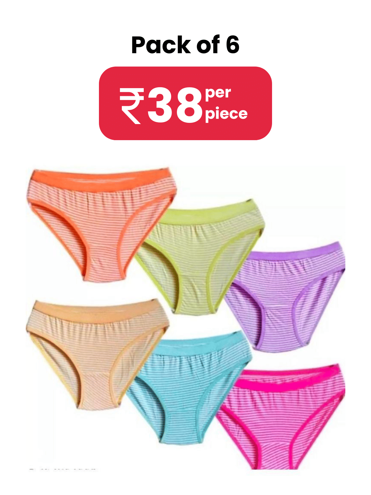 DOOZIE LOVEPLUS Pack of 6 Poly Cotton Striped Women's Bikini ( Multicolor )