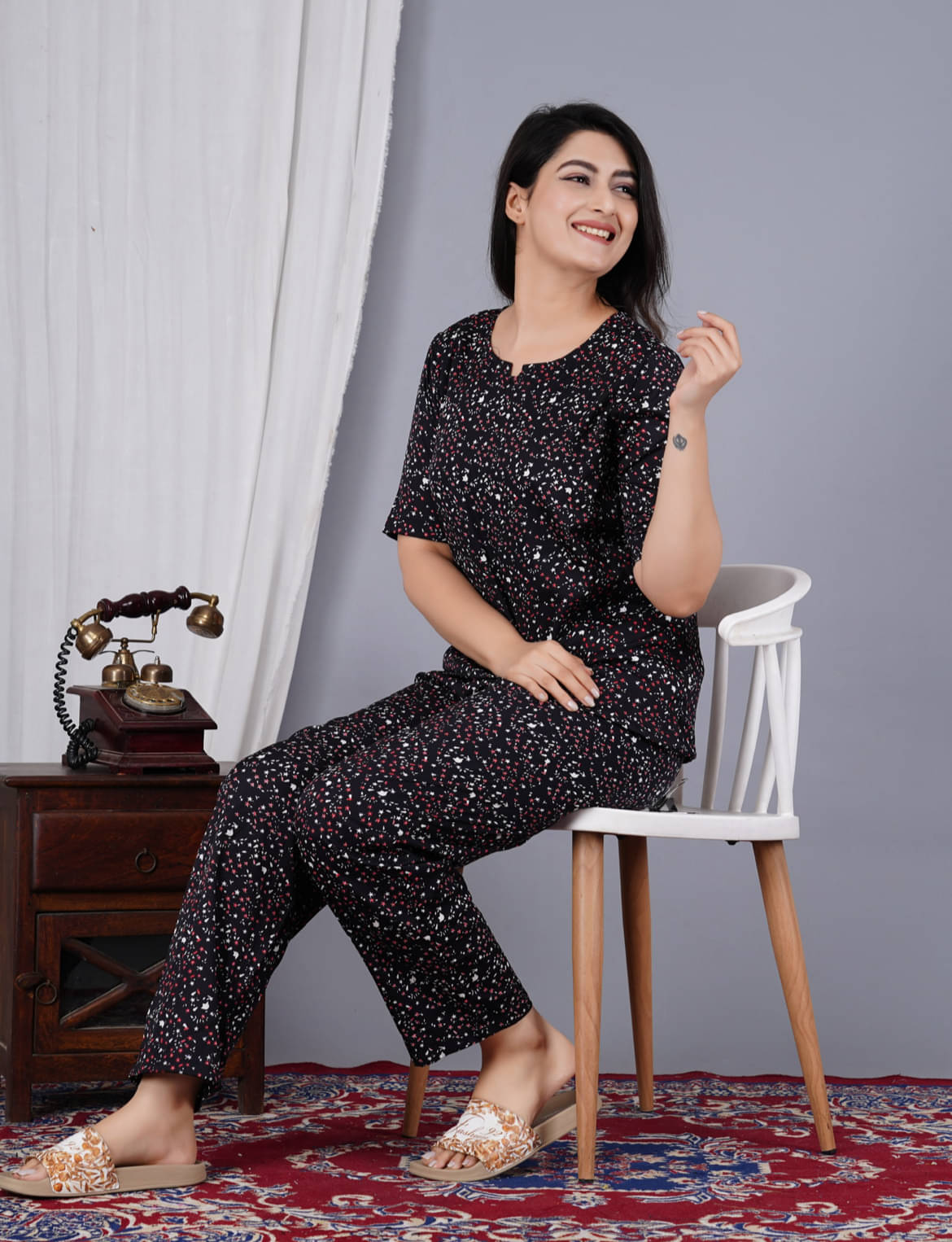     			EXPORTHOUSE Black Polyester Women's Nightwear Nightsuit Sets ( Pack of 1 )