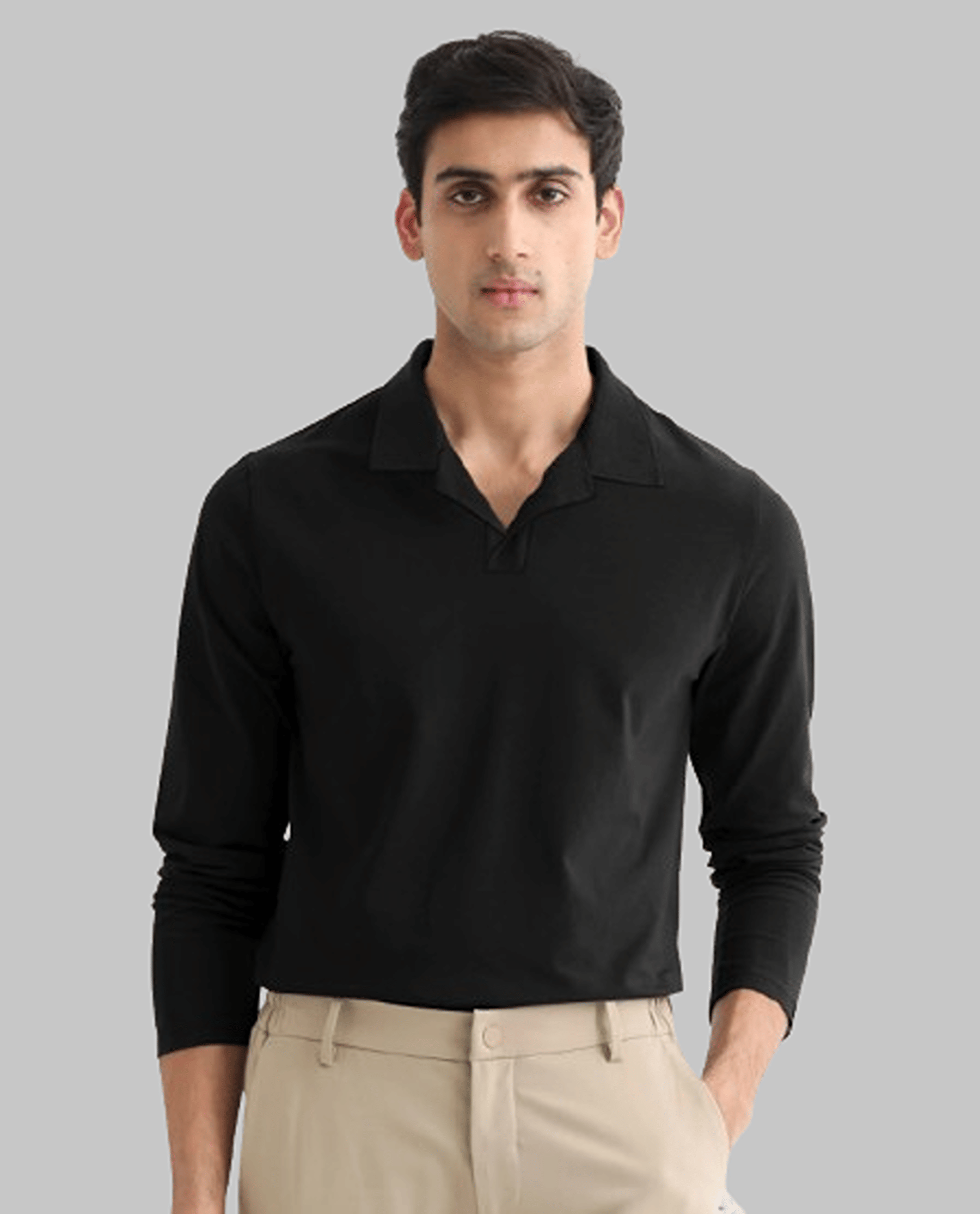 FIRST POSTION Pack of 1 Cotton Blend Regular Fit Solid Full Sleeves Men's Polo T Shirt ( Black )