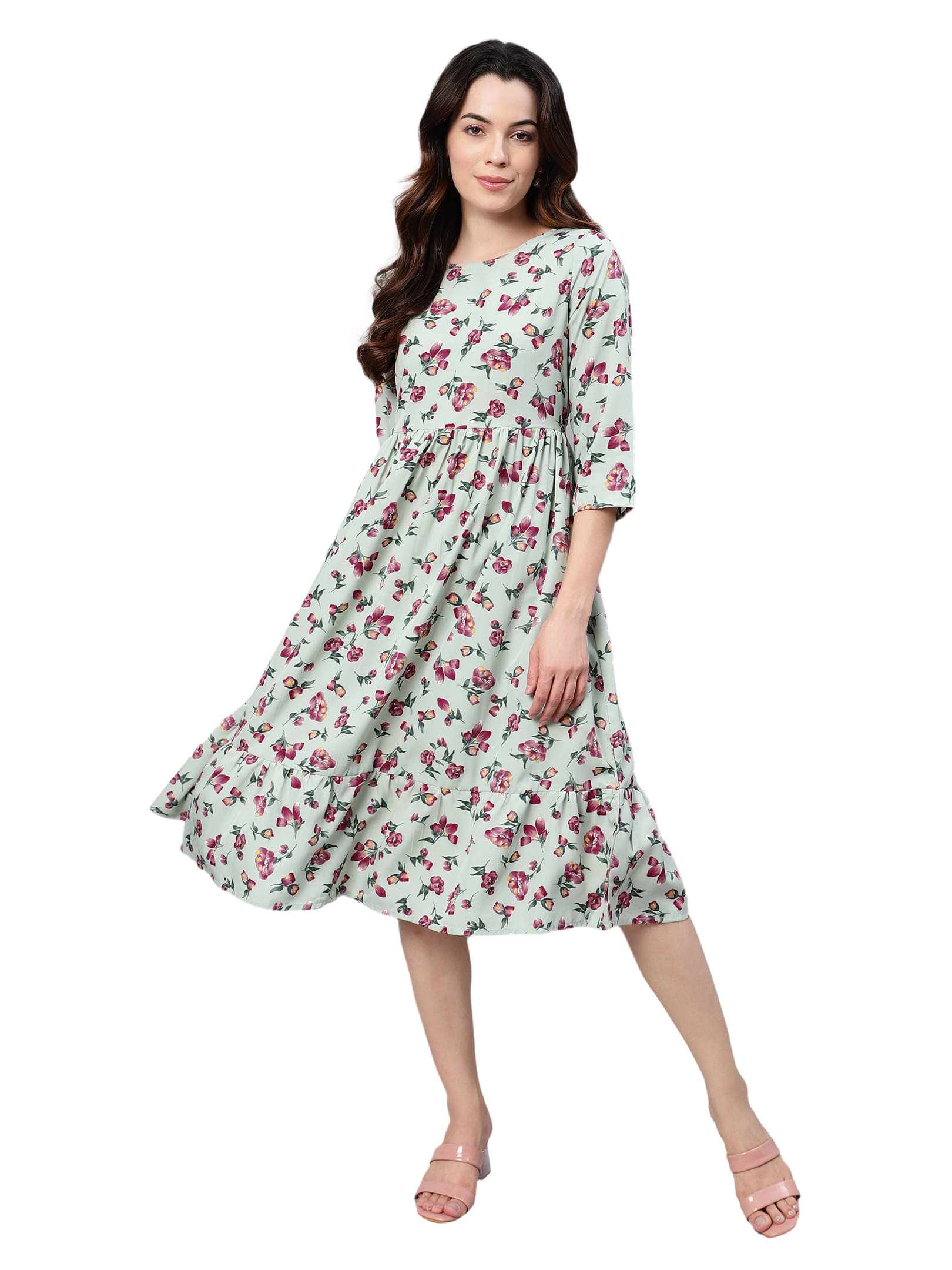 Flamboyant Women Cotton Blend Printed Fit & Flare Dress ( Blue ) Flamboyant Women Cotton Blend Printed Fit & Flare Dress ( Blue )