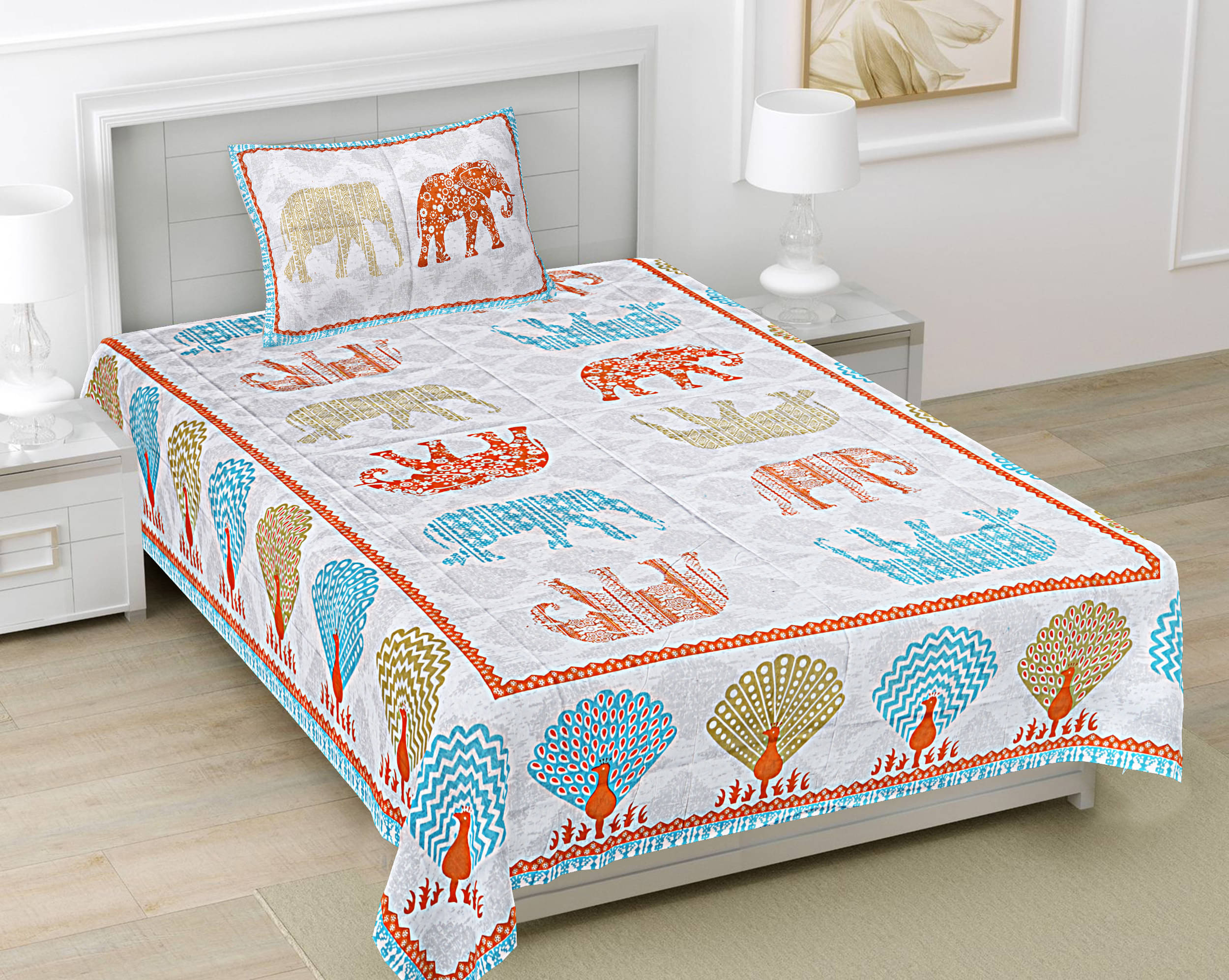 FrionKandy Living Cotton 1 Single Bedsheet with 1 Pillow Cover ( Multicolor ) FrionKandy Living Cotton 1 Single Bedsheet with 1 Pillow Cover ( Multicolor )