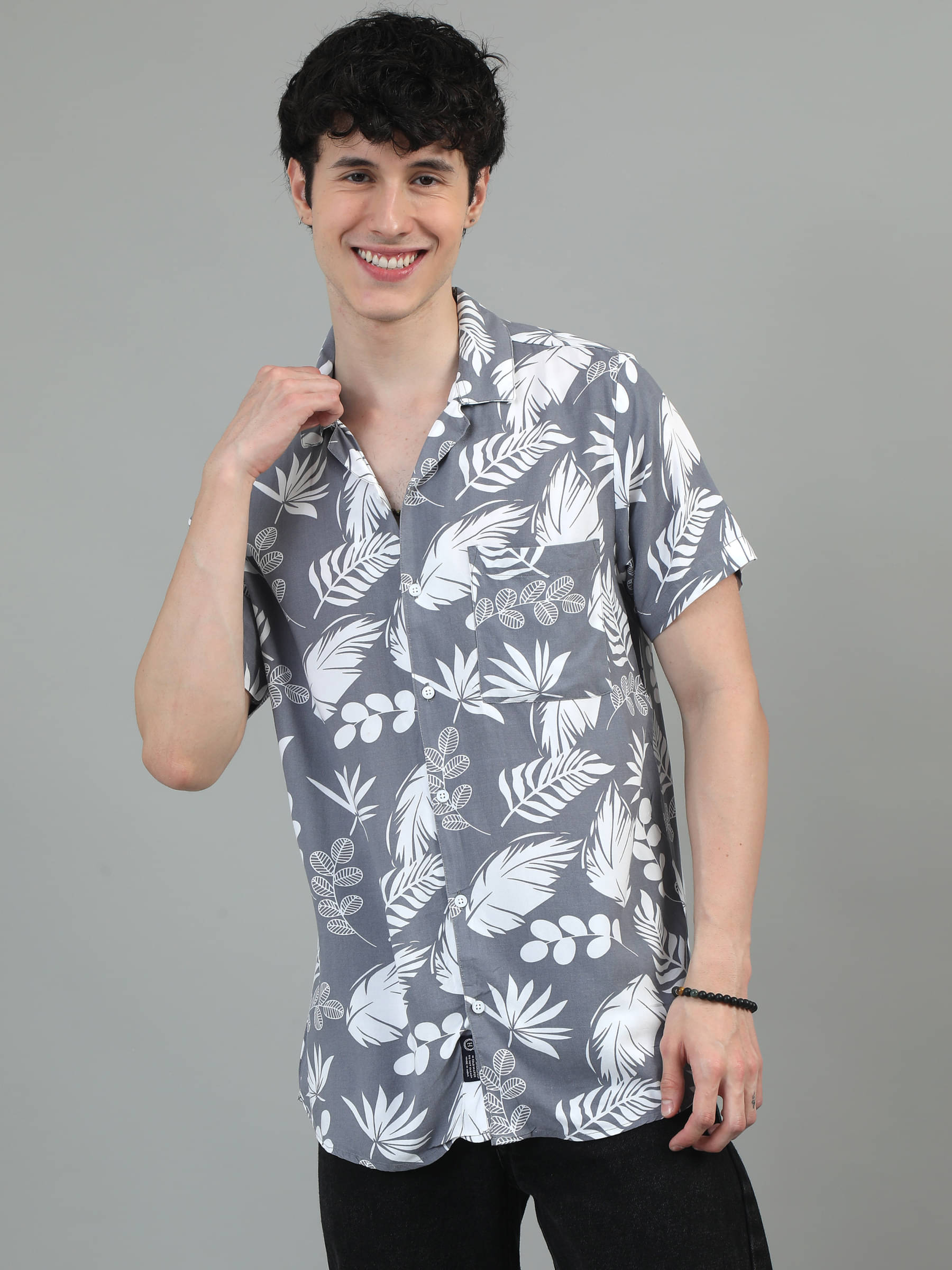HETIERS Rayon Regular Fit Printed Half Sleeves Men's Casual Shirt - Grey ( Pack of 1 )     			HETIERS Rayon Regular Fit Printed Half Sleeves Men's Casual Shirt - Grey ( Pack of 1 )