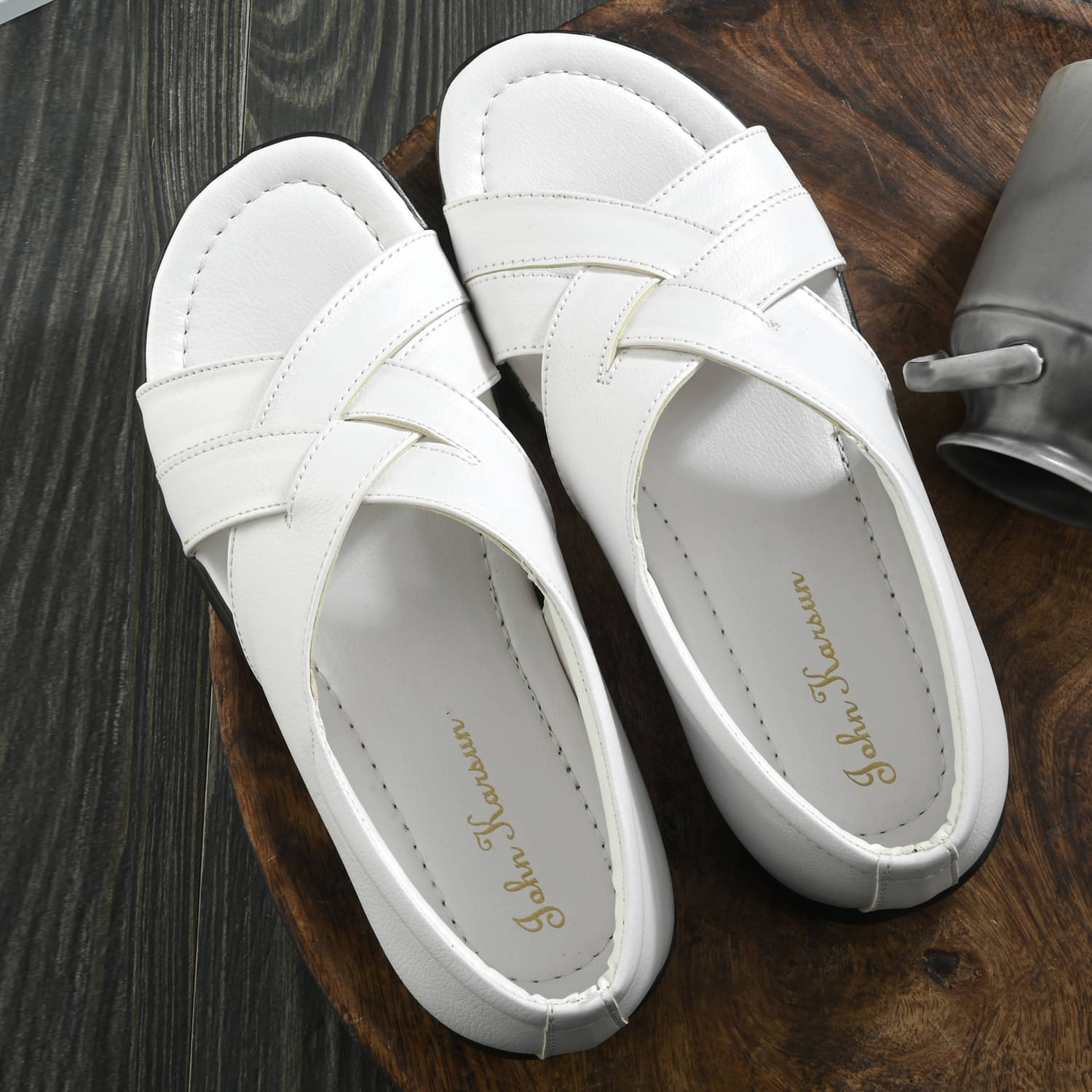     			John Karsun - White Men's Sandals