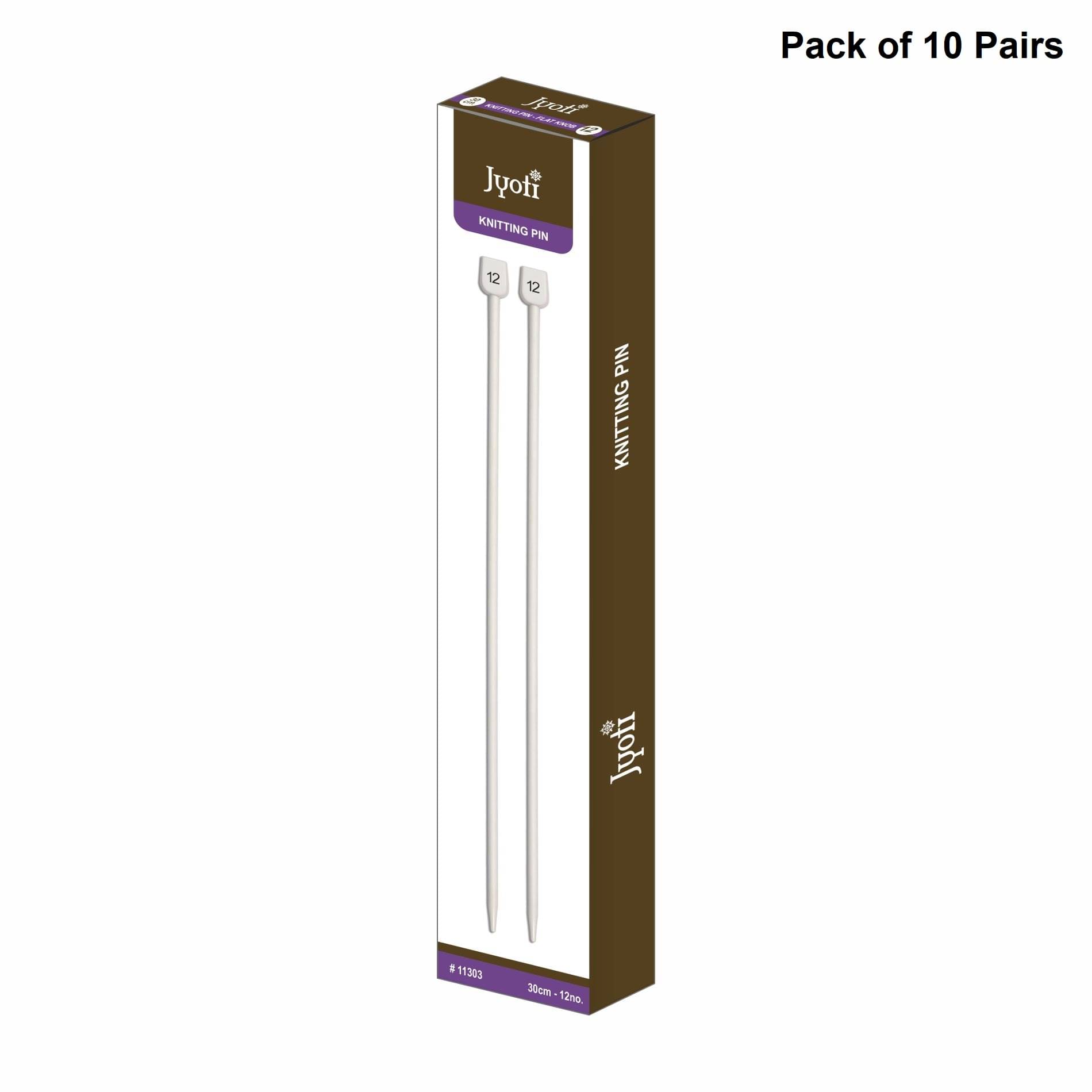     			Jyoti Knitting Pin - Aluminium (10 Pairs of Flat Knob of 12 Inches / 30cm of Size 12), Crafting Weaving Pins, Round Blunt Yarn Needles, Used for Sweaters, Scarves, and Woolen Fabrics - Pack of 10 Pairs