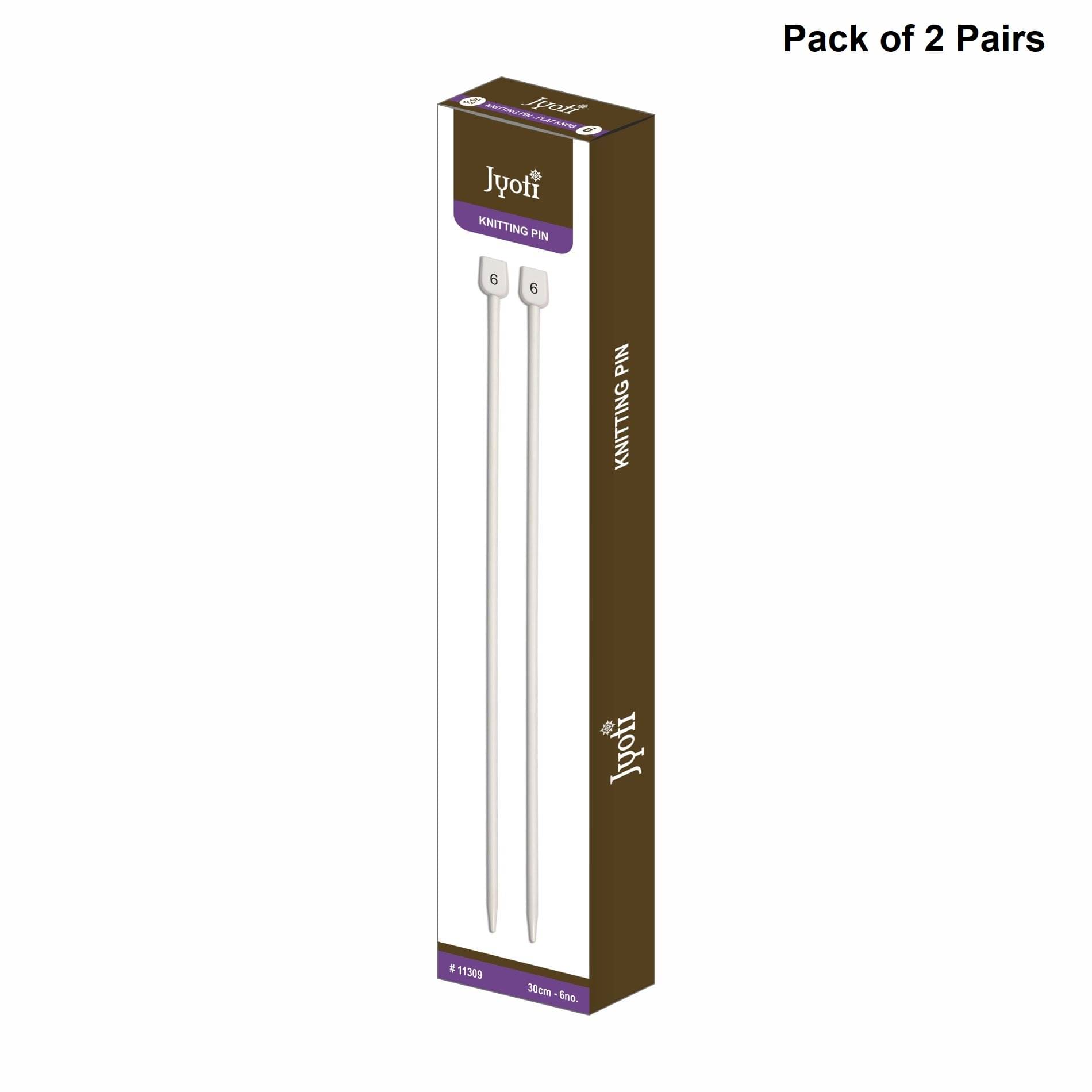     			Jyoti Knitting Pin - Aluminium (2 Pairs of Flat Knob of 12 Inches / 30cm of Size 6), Crafting Weaving Pins, Round Blunt Yarn Needles, Used for Sweaters, Scarves, and Woolen Fabrics - Pack of 2 Pairs