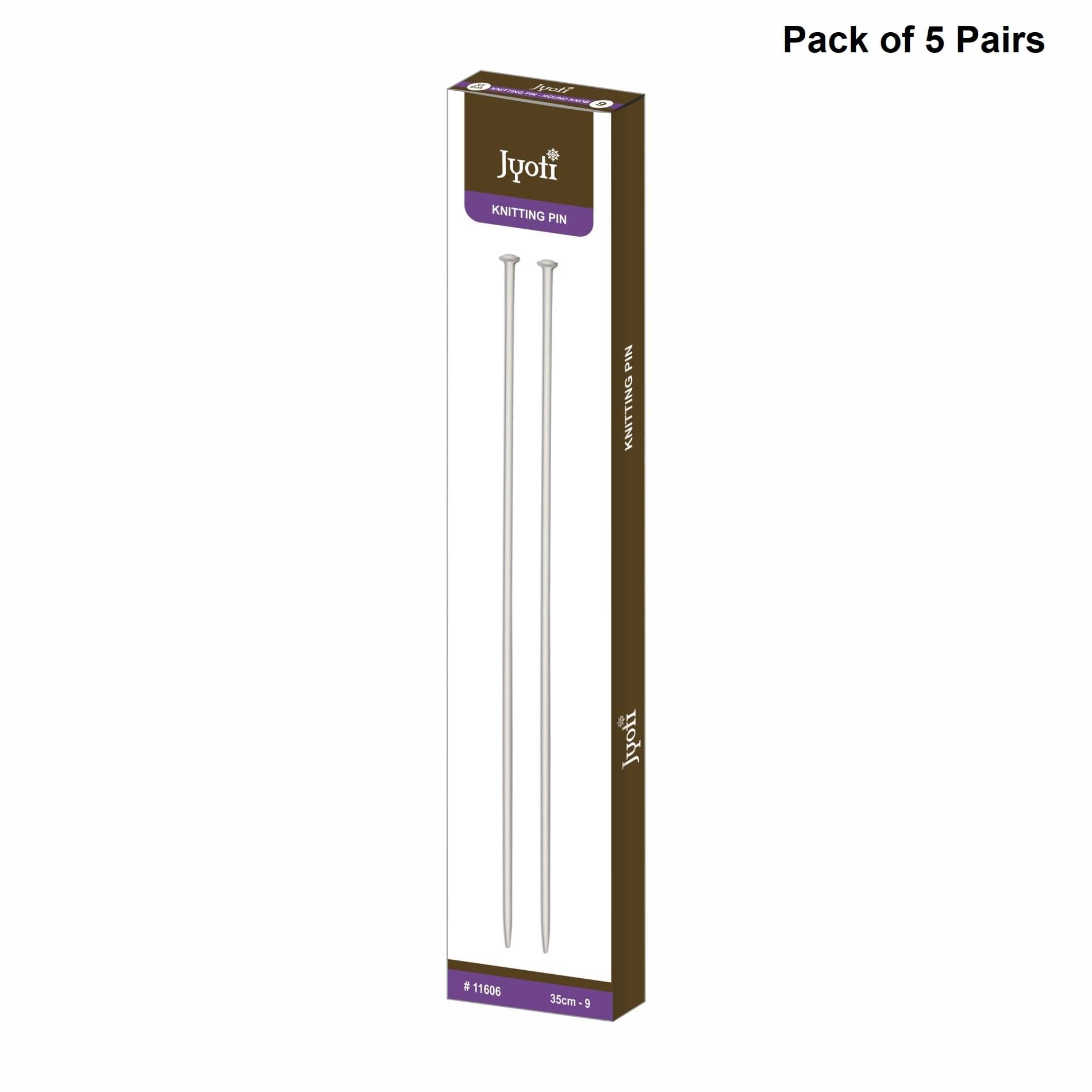     			Jyoti Knitting Pin - Aluminium (5 Pairs of Round Knob of 14 Inches / 35cm of Size 9), Crafting Weaving Pins, Round Blunt Yarn Needles, Used for Sweaters, Scarves, and Woolen Fabrics - Pack of 5 Pairs