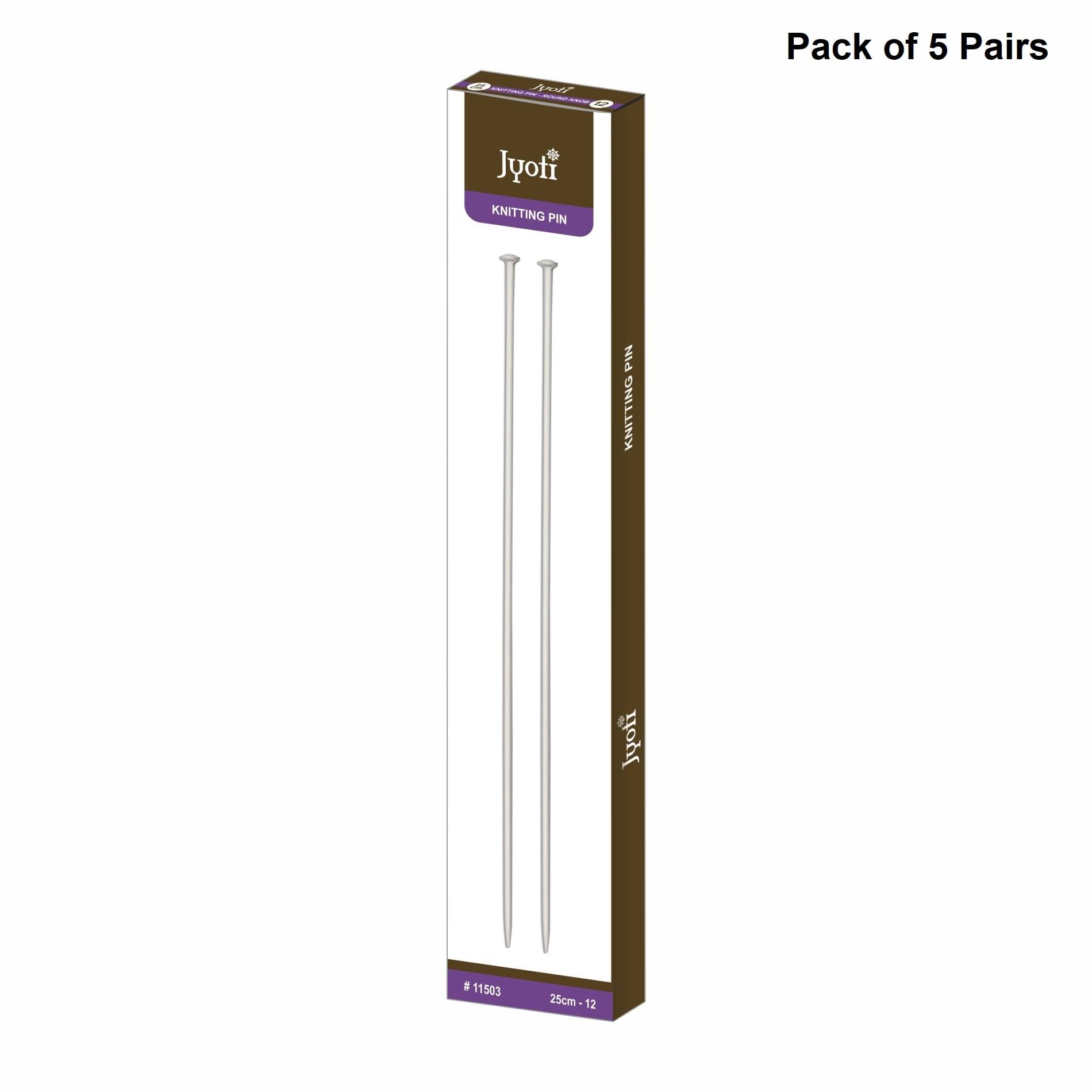     			Jyoti Knitting Pin - Aluminium (5 Pairs of Round Knob of 10 Inches / 25cm of Size 12), Crafting Weaving Pins, Round Blunt Yarn Needles, Used for Sweaters, Scarves, and Woolen Fabrics - Pack of 5 Pairs