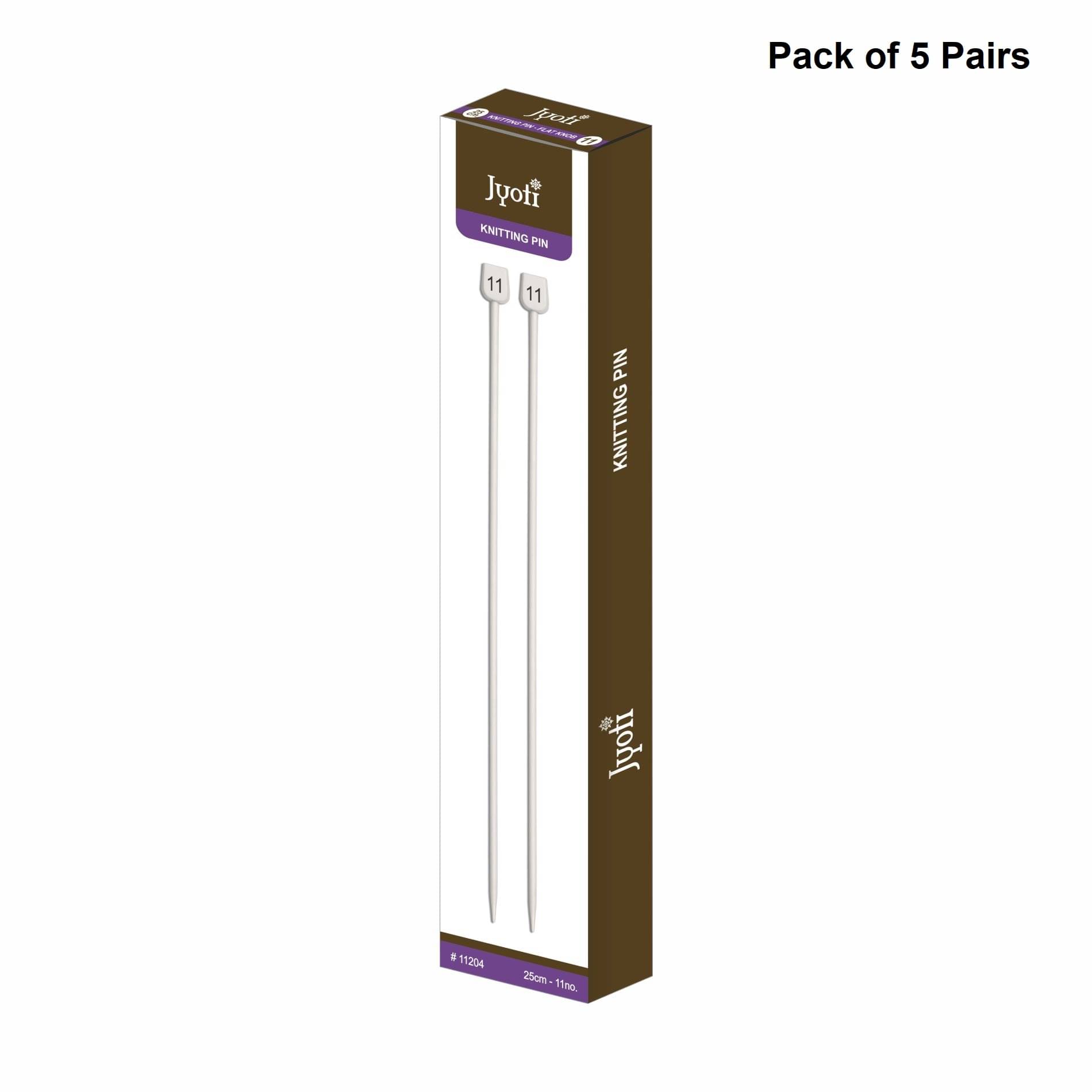     			Jyoti Knitting Pin - Aluminium (5 Pairs of Flat Knob of 10 Inches / 25cm of Size 11), Crafting Weaving Pins, Round Blunt Yarn Needles, Used for Sweaters, Scarves, and Woolen Fabrics - Pack of 5 Pairs