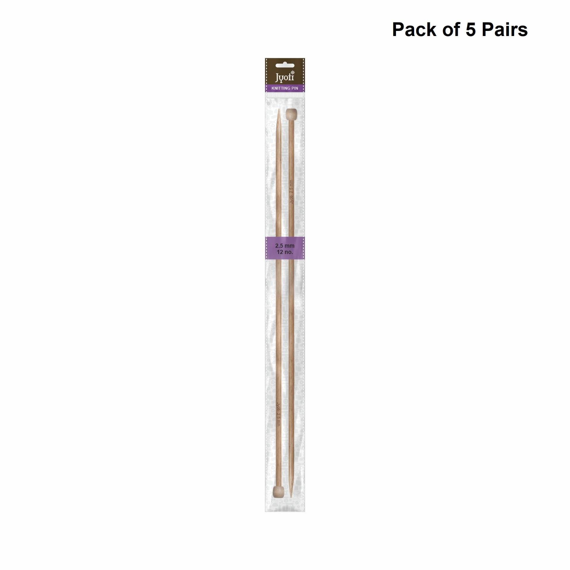     			Jyoti Knitting Pin - Bamboo (5 Pairs of Flat Knob of 14 Inches / 35cm of Size 12), Crafting Knitting Weaving Pins, Round Blunt Yarn Needles, Used for Sweaters, Scarves, and Woolen Fabrics - Pack of 5 Pairs
