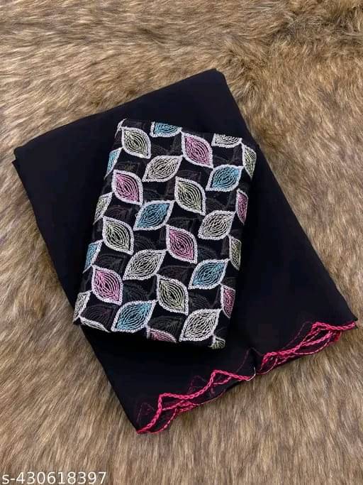 Kalpana Creation Georgette Solid Saree With Unstitched Blouse Piece ( Multicolor ) Kalpana Creation Georgette Solid Saree With Unstitched Blouse Piece ( Multicolor )